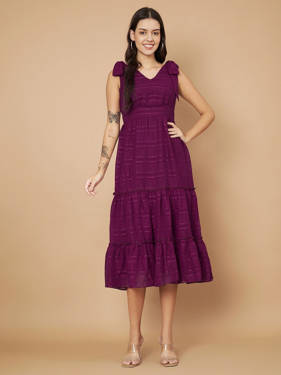 

Justin Whyte Print Georgette Formal A-Line Midi Dress, Burgundy