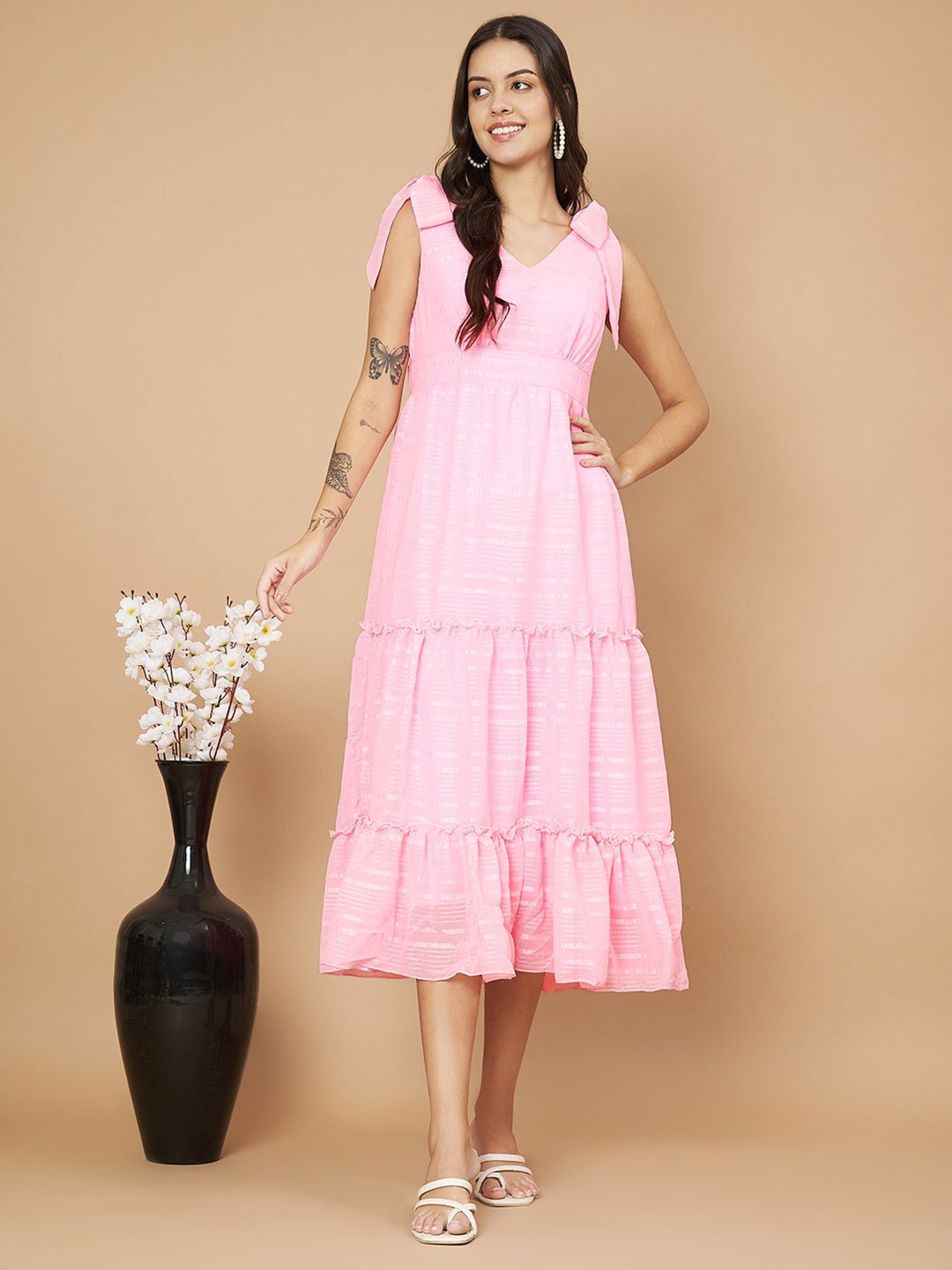 

Justin Whyte Georgette Formal A-Line Midi Dress, Pink