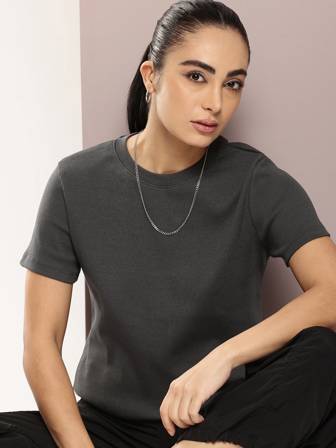 

Kook N Keech Ribbed T-shirt, Charcoal