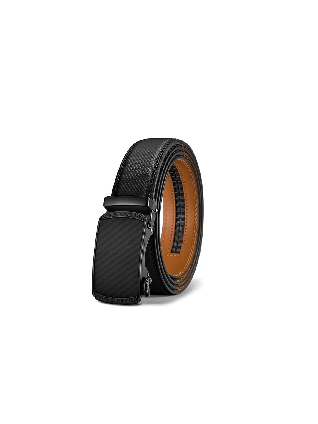 

SAMTROH Men Striped Leather Belt, Black