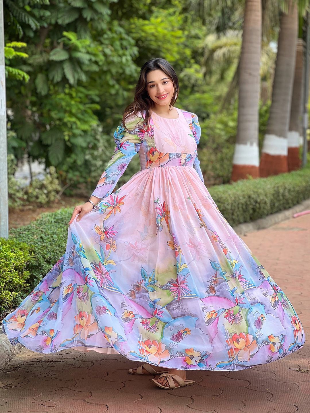 PATLIPALLU Floral Print Georgette Maxi Dress, Multi