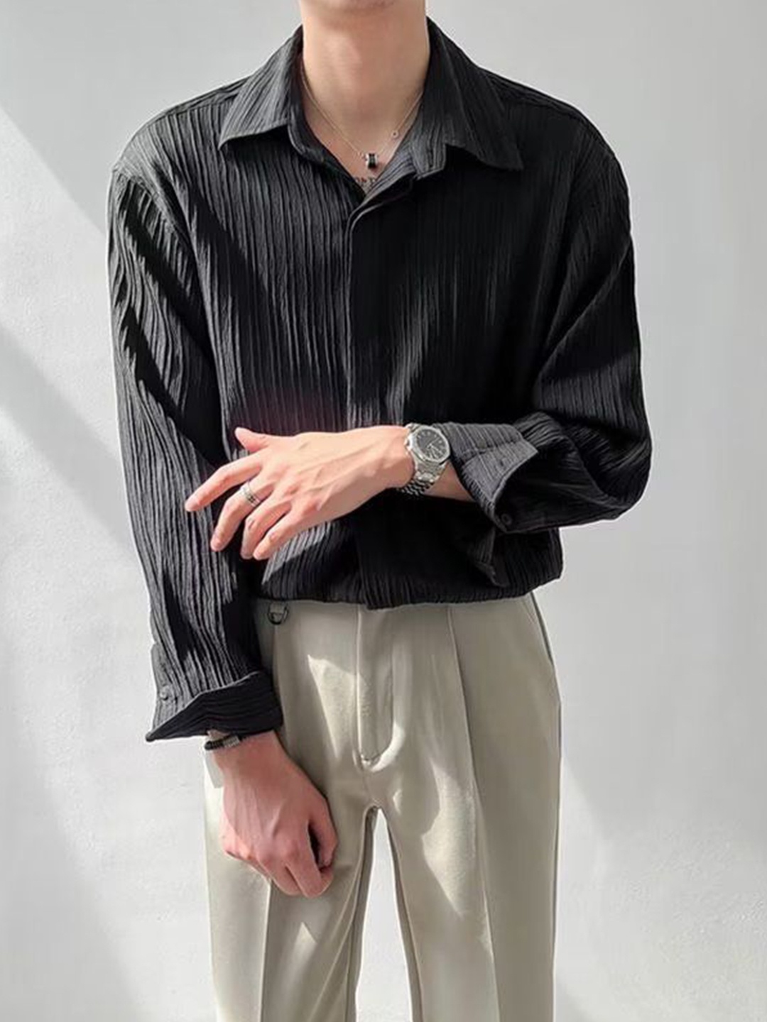 

StyleCast Men Opaque Striped Casual Shirt, Black