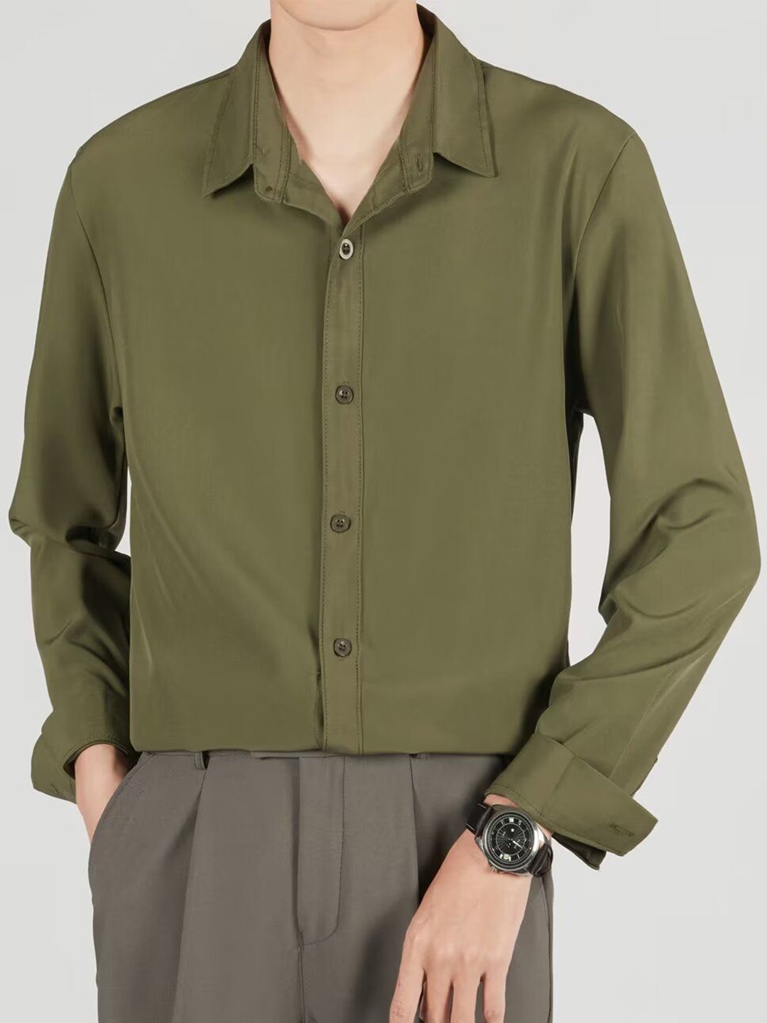 

StyleCast Men Opaque Casual Shirt, Olive