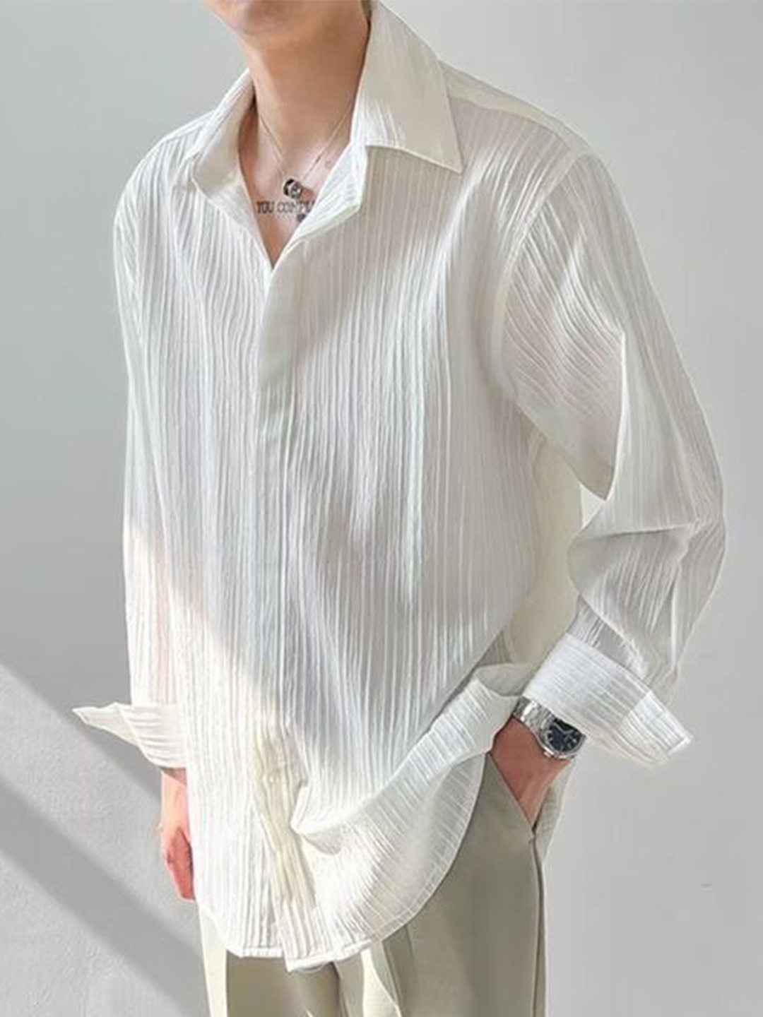 

StyleCast Men Opaque Striped Casual Shirt, White