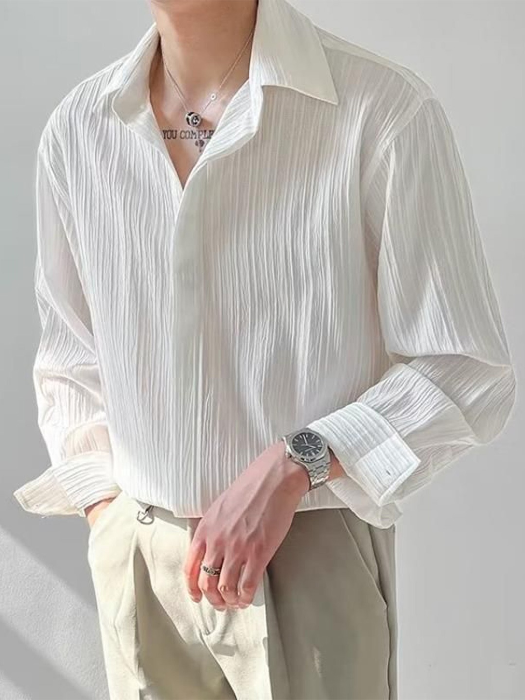 

StyleCast Men Opaque Striped Casual Shirt, White