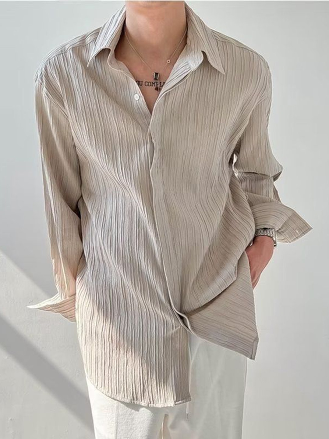 

StyleCast Men Opaque Striped Casual Shirt, Beige