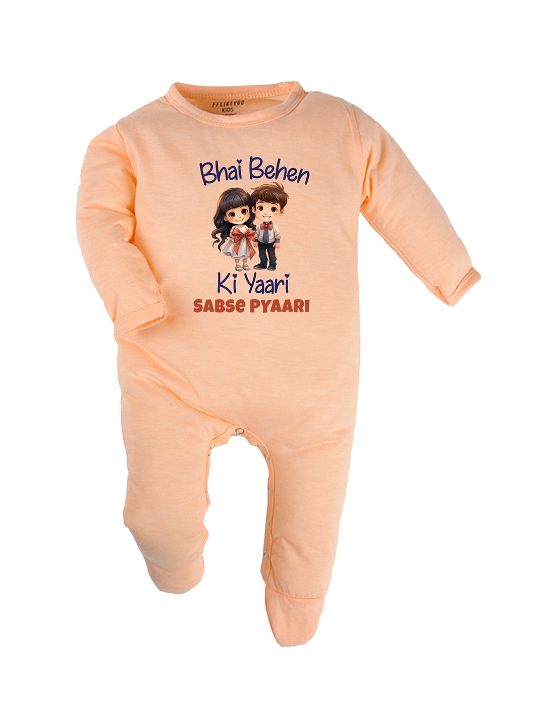 

FFLIRTYGO Infants Rakhi Special Printed Pure Cotton Sleepsuit, Peach