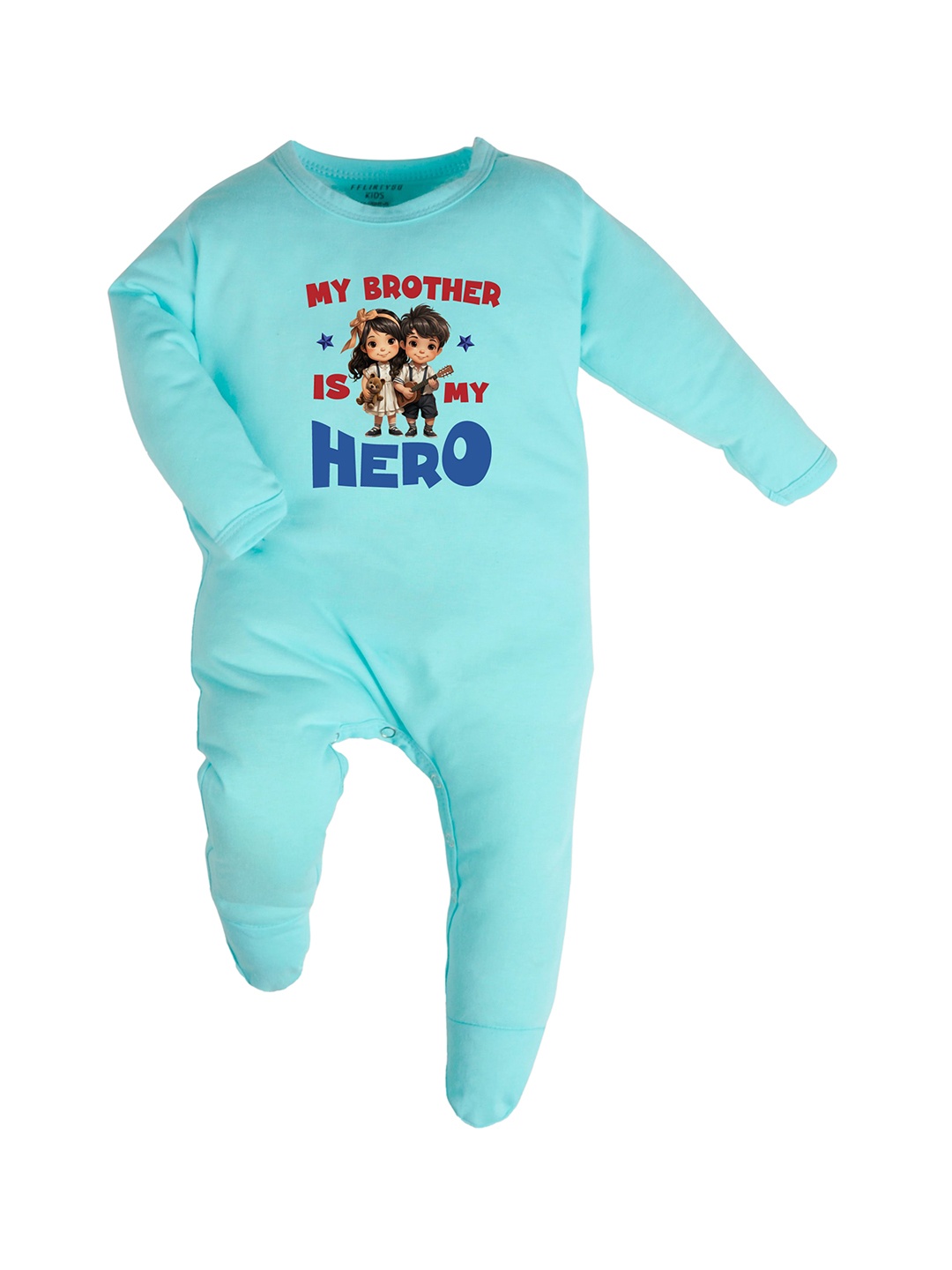 

FFLIRTYGO Infants Printed Cotton Sleepsuit, Turquoise blue