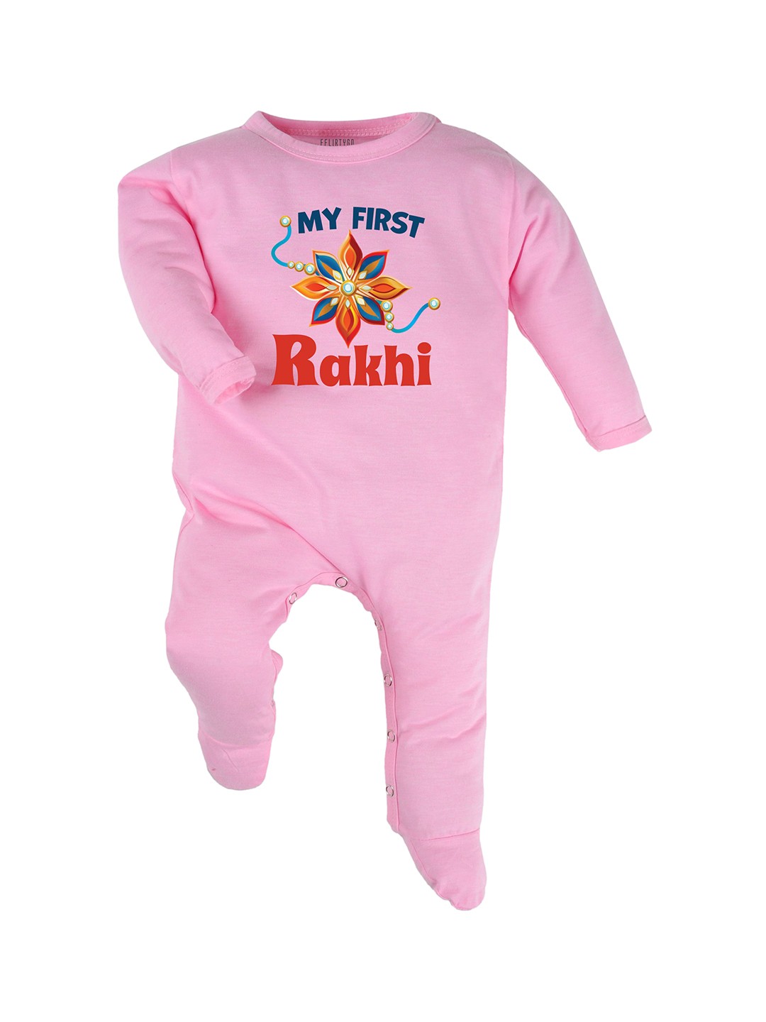 

FFLIRTYGO Infants Rakhi Special Printed Pure Cotton Sleepsuit, Pink