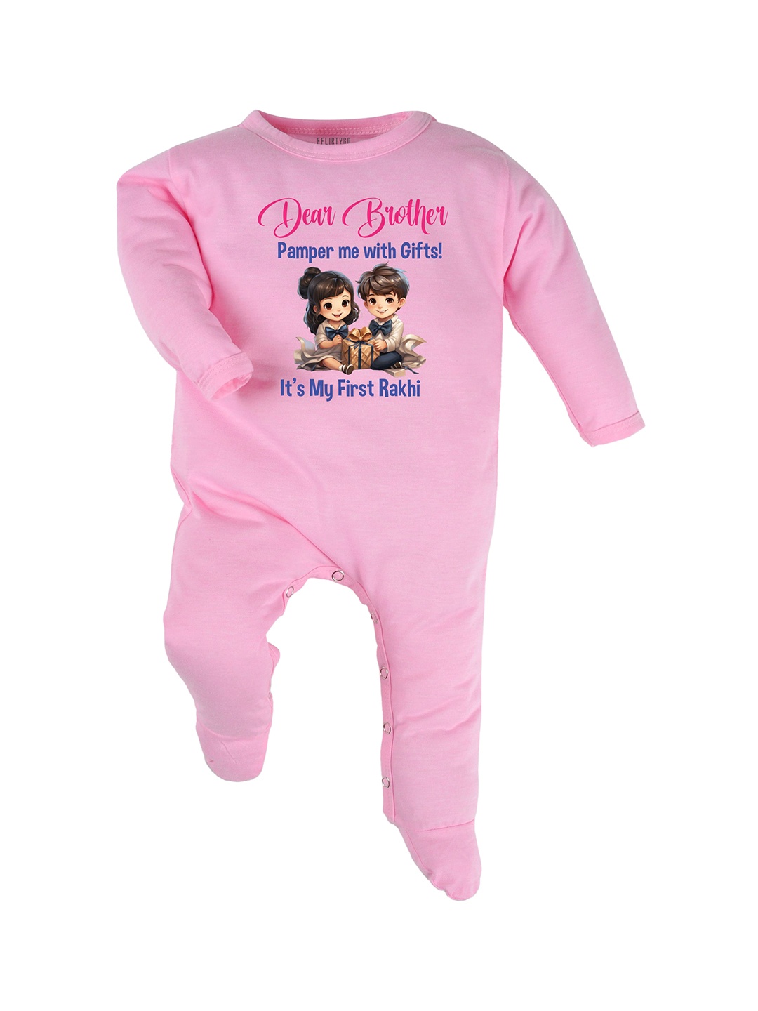 

FFLIRTYGO Infants Rakhi Special Printed Pure Cotton Sleepsuit, Pink
