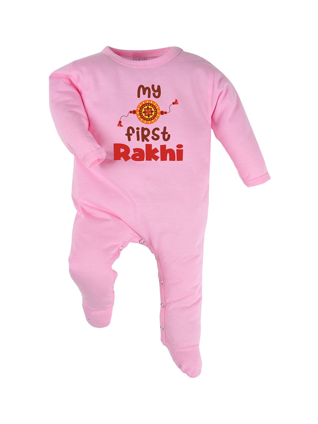 

FFLIRTYGO Infants Rakhi Special Printed Pure Cotton Sleepsuit, Pink