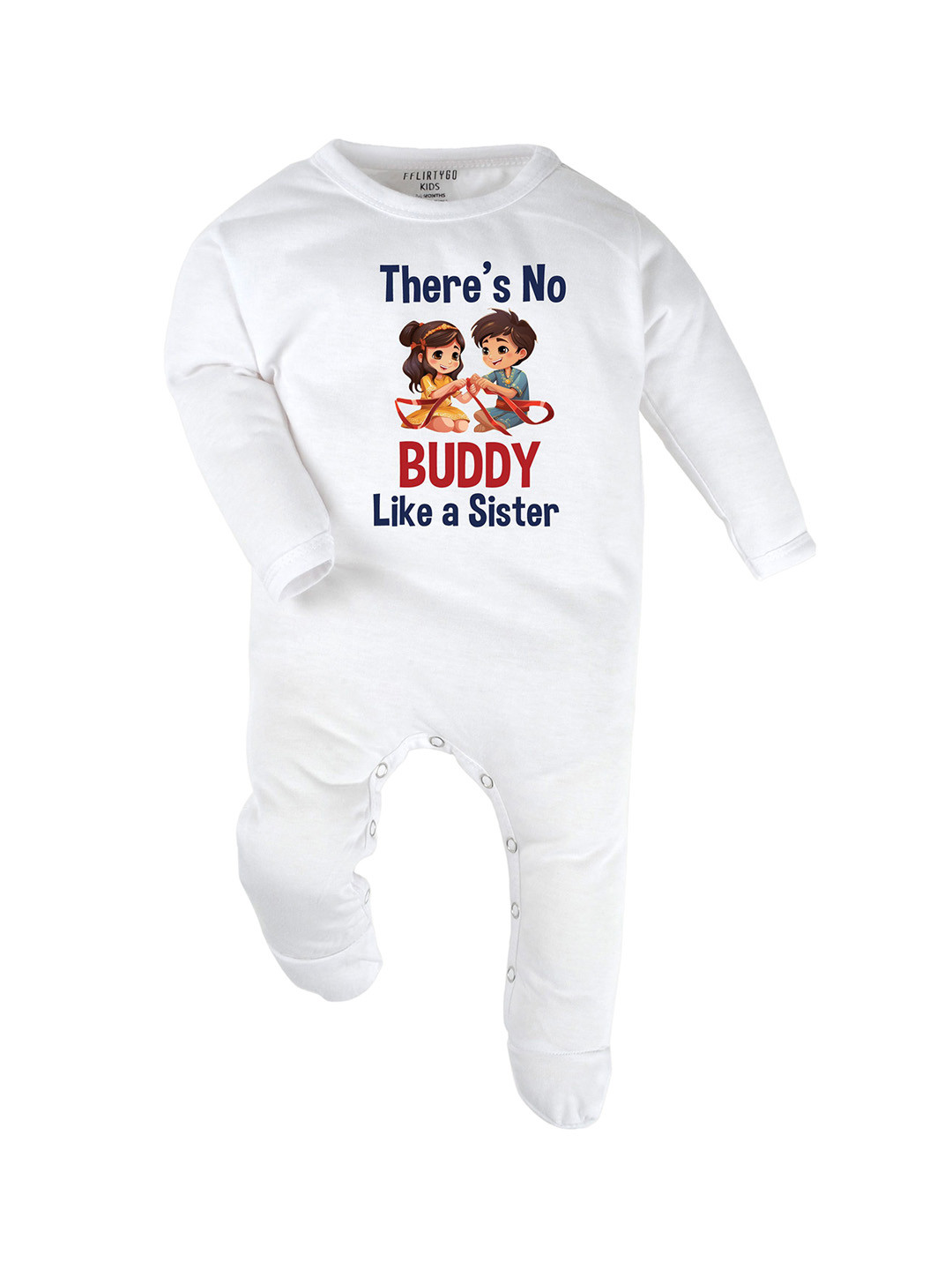 

FFLIRTYGO Infants Rakhi Special Printed Pure Cotton Sleepsuit, White