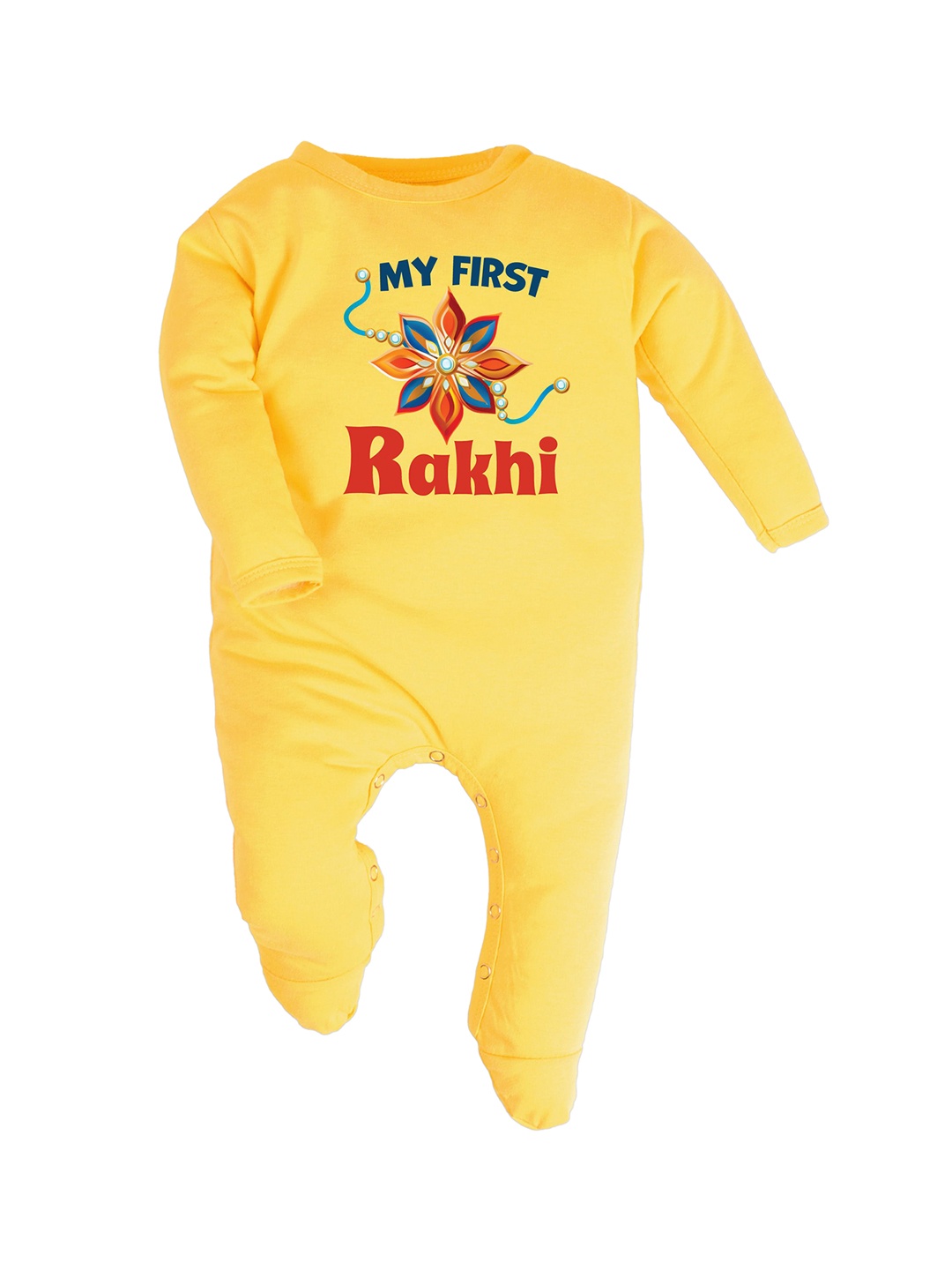 

FFLIRTYGO Infants Rakhi Special Printed Pure Cotton Sleepsuit, Yellow
