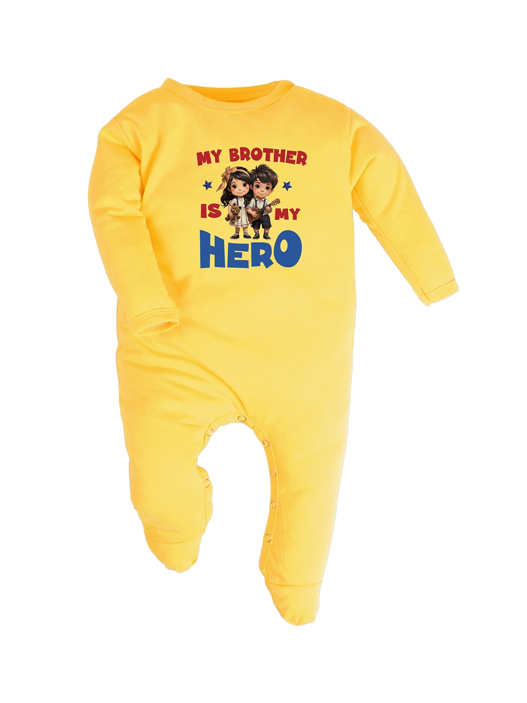 

FFLIRTYGO Infants Rakhi Special Printed Pure Cotton Sleepsuit, Yellow