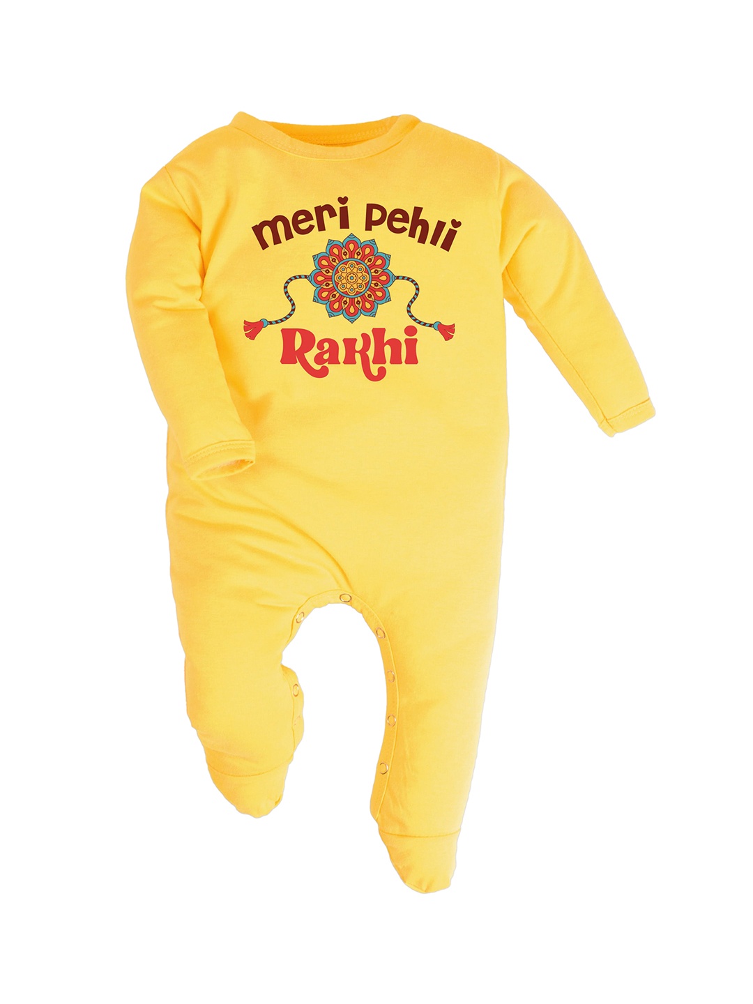 

FFLIRTYGO Infants Rakhi Special Printed Pure Cotton Sleepsuit, Yellow