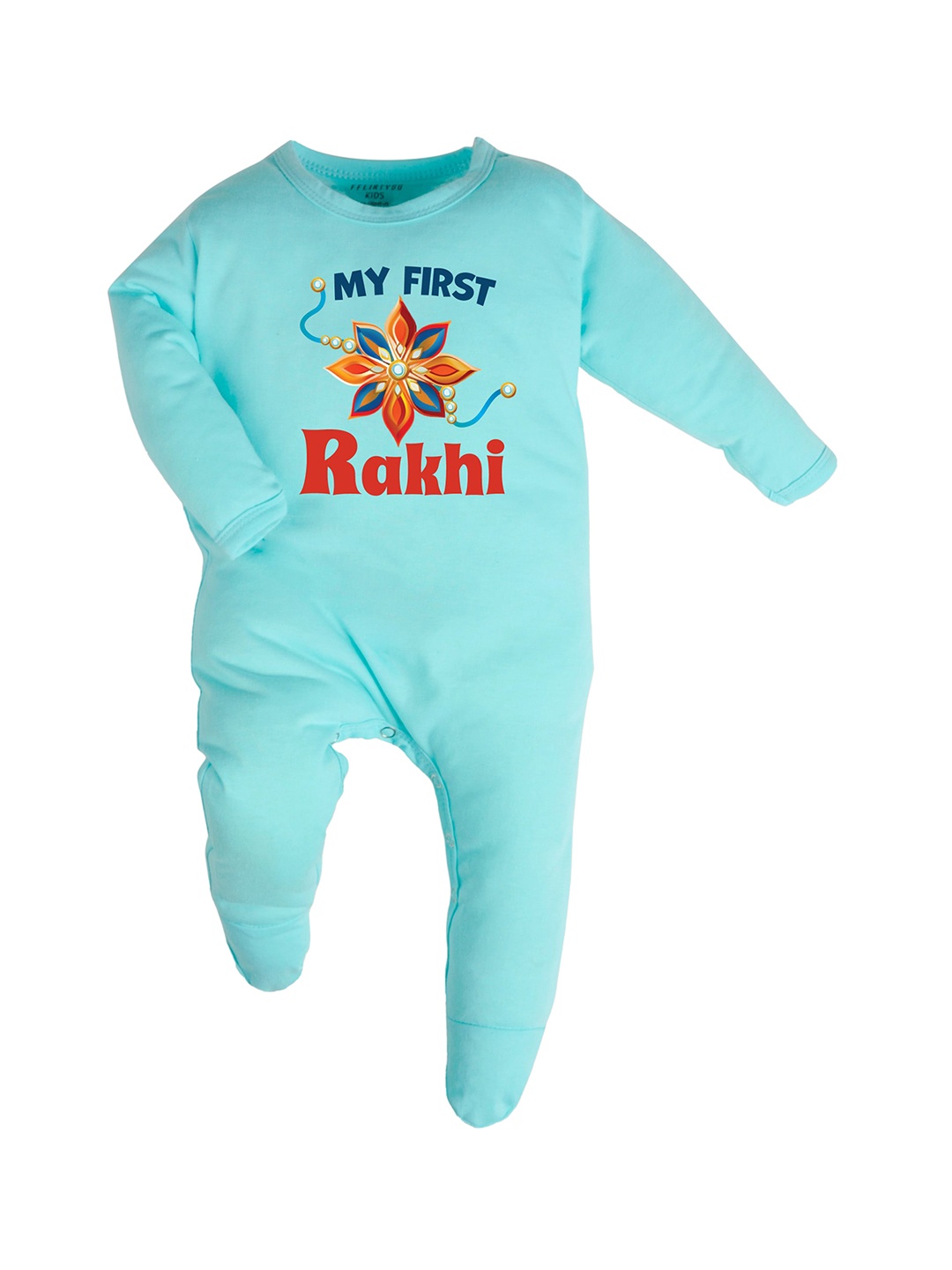 

FFLIRTYGO Infants Printed Cotton Sleepsuit, Turquoise blue