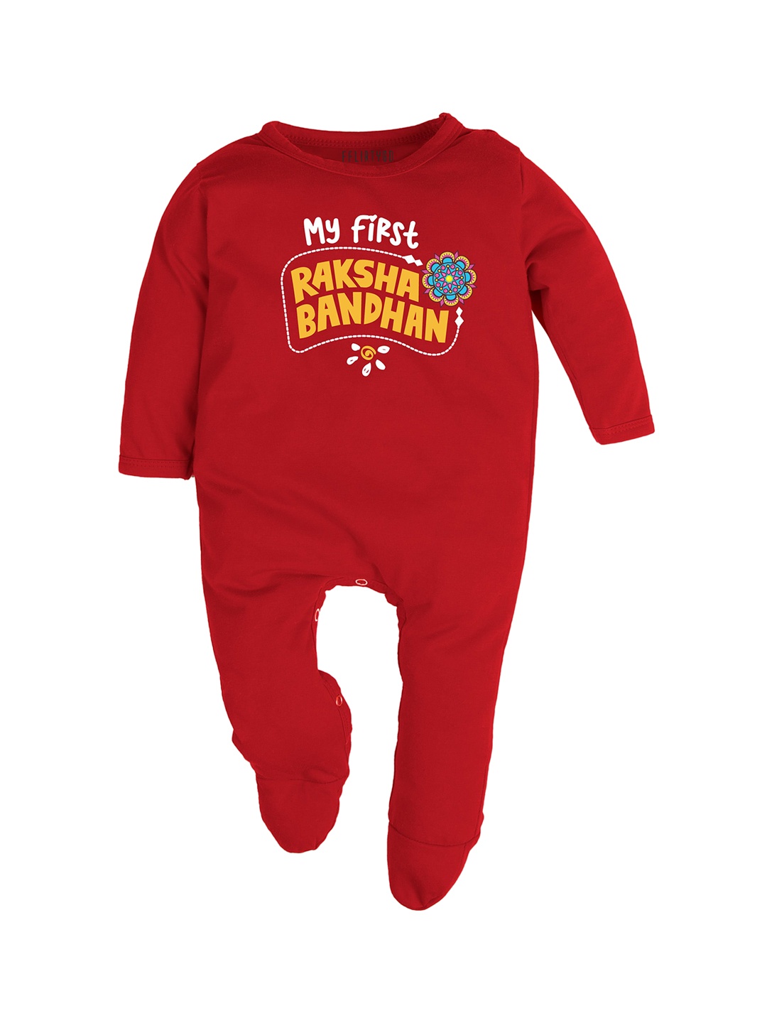 

FFLIRTYGO Infants Rakhi Special Printed Pure Cotton Sleepsuit, Red