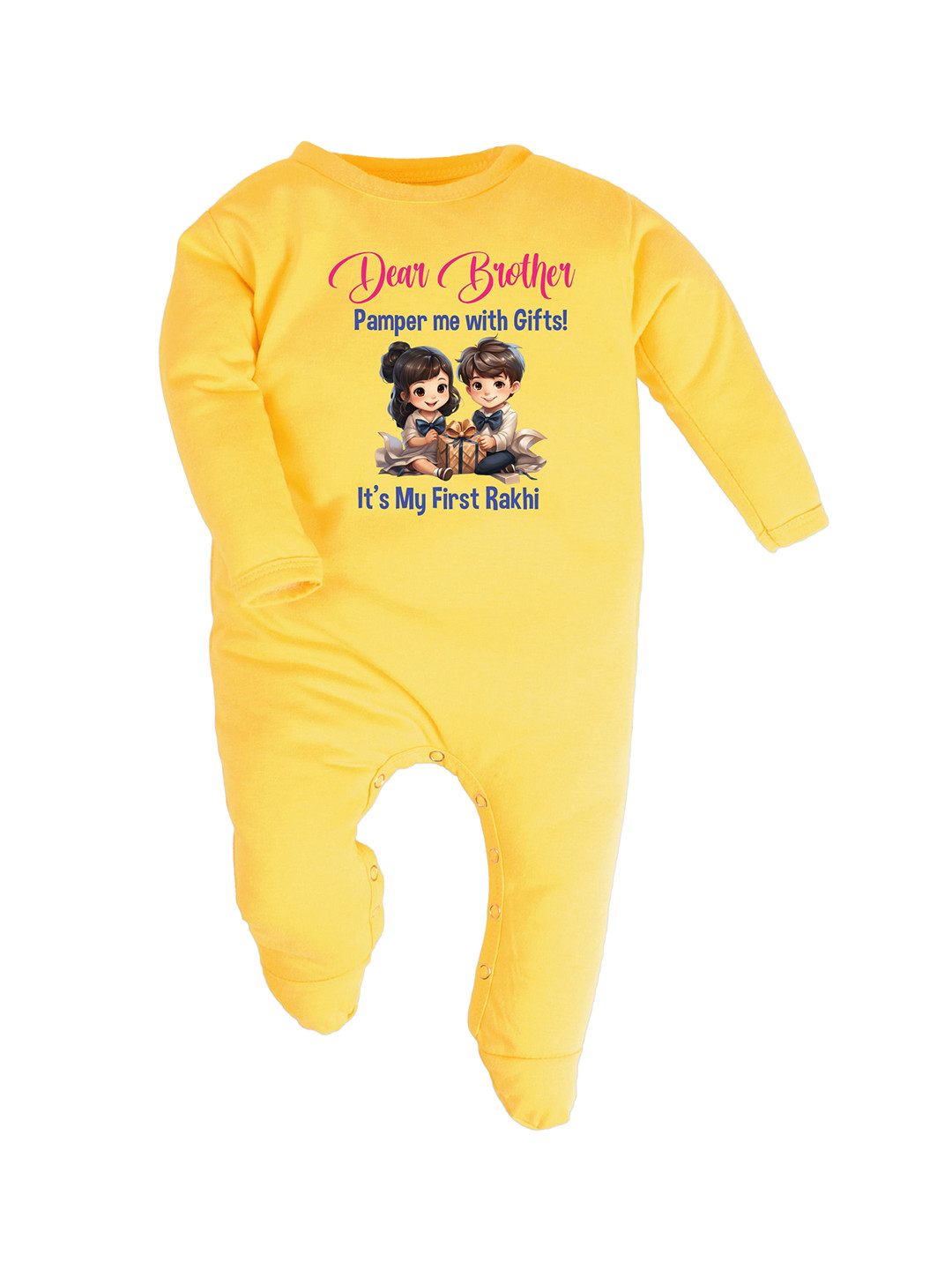

FFLIRTYGO Infants Rakhi Special Printed Pure Cotton Sleepsuit, Yellow