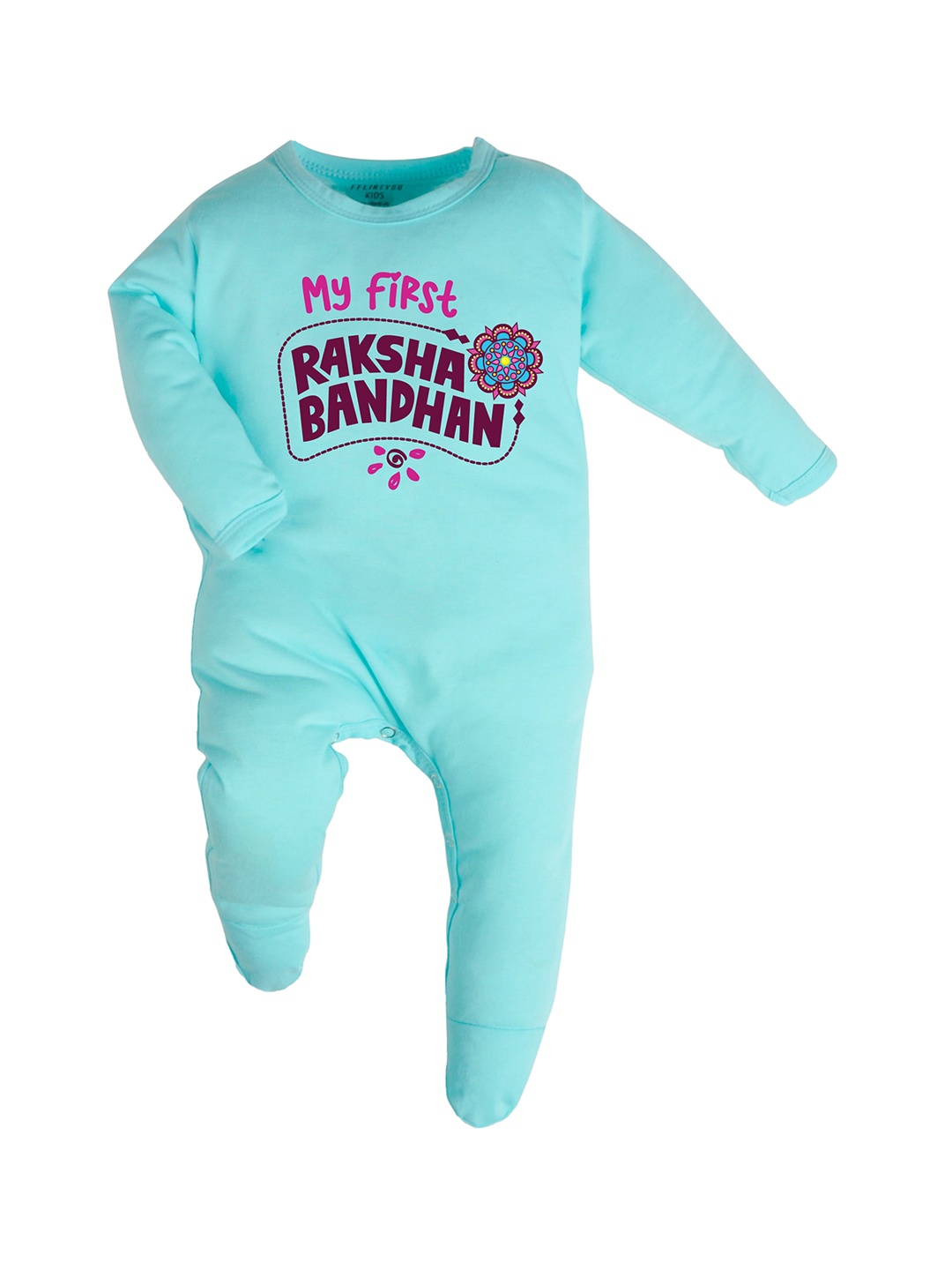 

FFLIRTYGO Infants Printed Cotton Sleepsuit, Turquoise blue