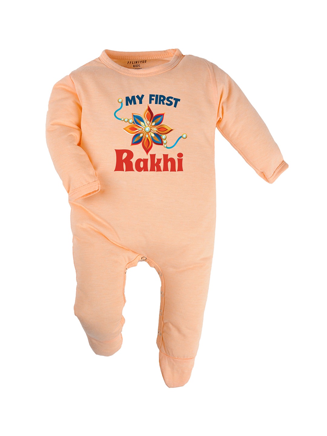 

FFLIRTYGO Infants Rakhi Special Printed Pure Cotton Sleepsuit, Peach