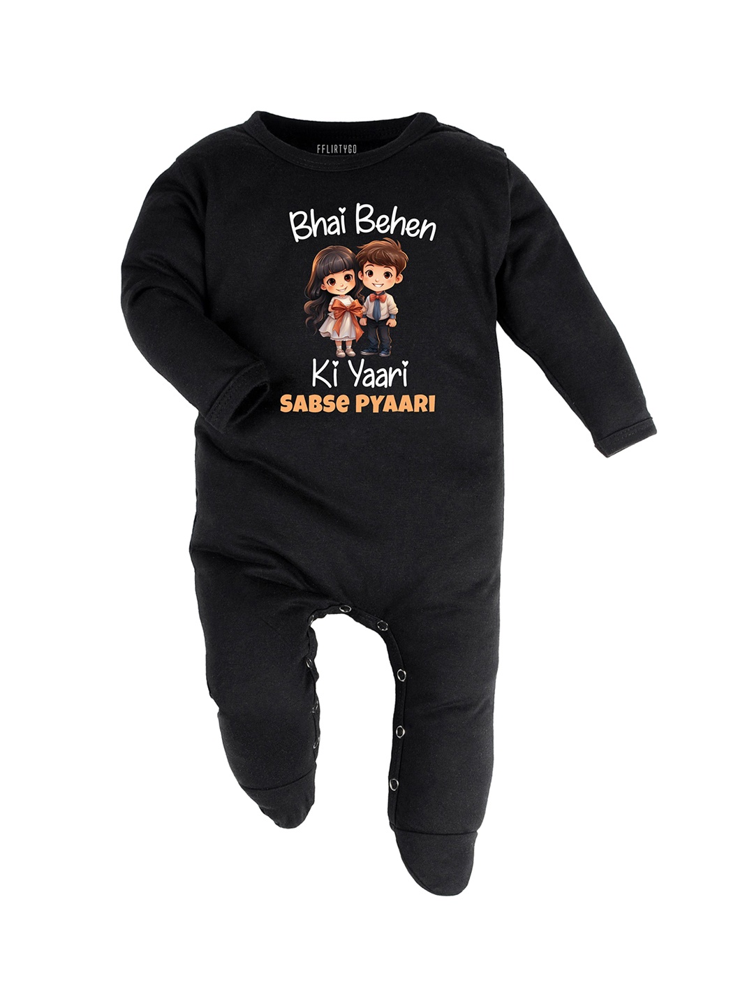 

FFLIRTYGO Infants Rakhi Special Printed Pure Cotton Sleepsuit, Black