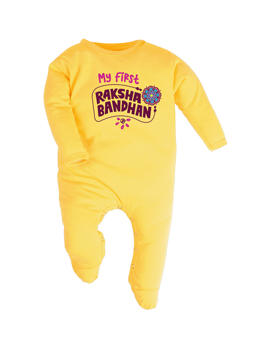 

FFLIRTYGO Infants Rakhi Special Printed Pure Cotton Sleepsuit, Yellow