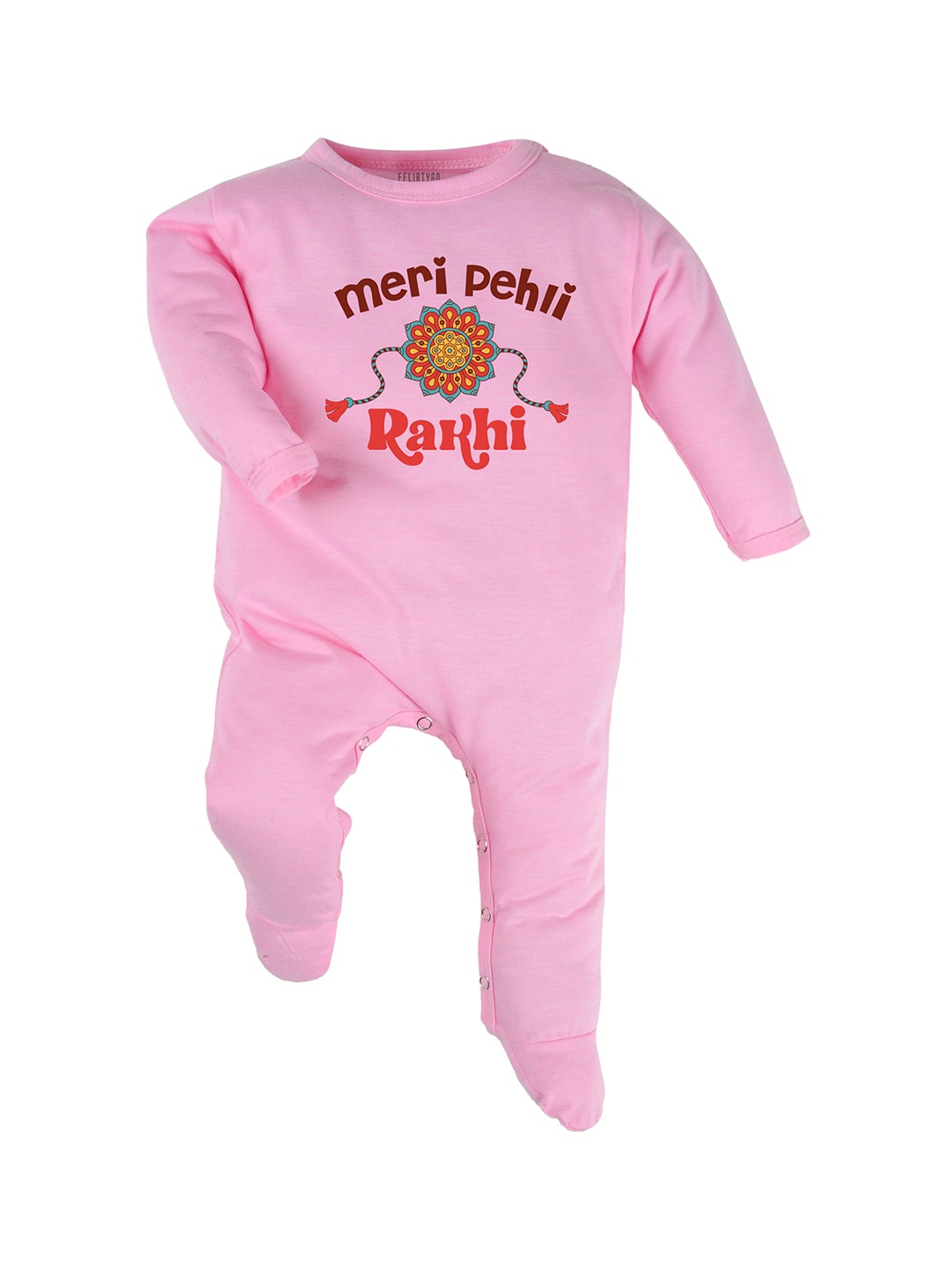 

FFLIRTYGO Infants Rakhi Special Printed Pure Cotton Sleepsuit, Pink