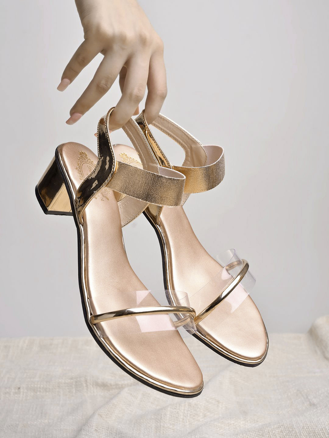 

Shoetopia Girls Textured Party Block Sandals with Buckles, Gold