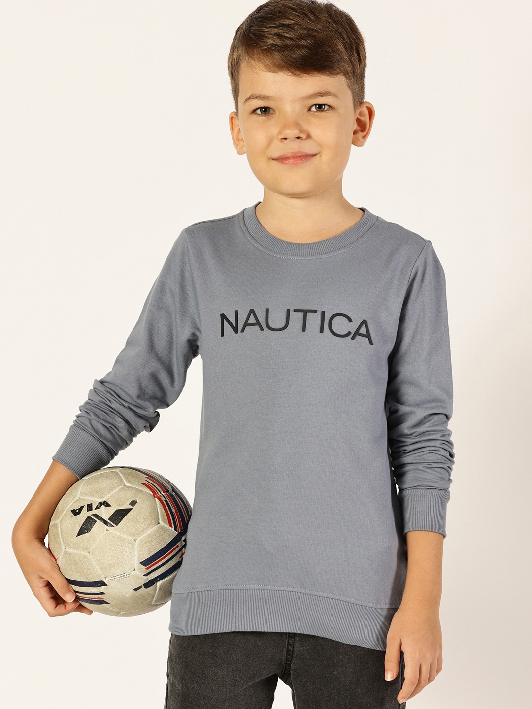 

Nautica Boys Typography Printed Round Neck Cotton Sweatshirt, Steel