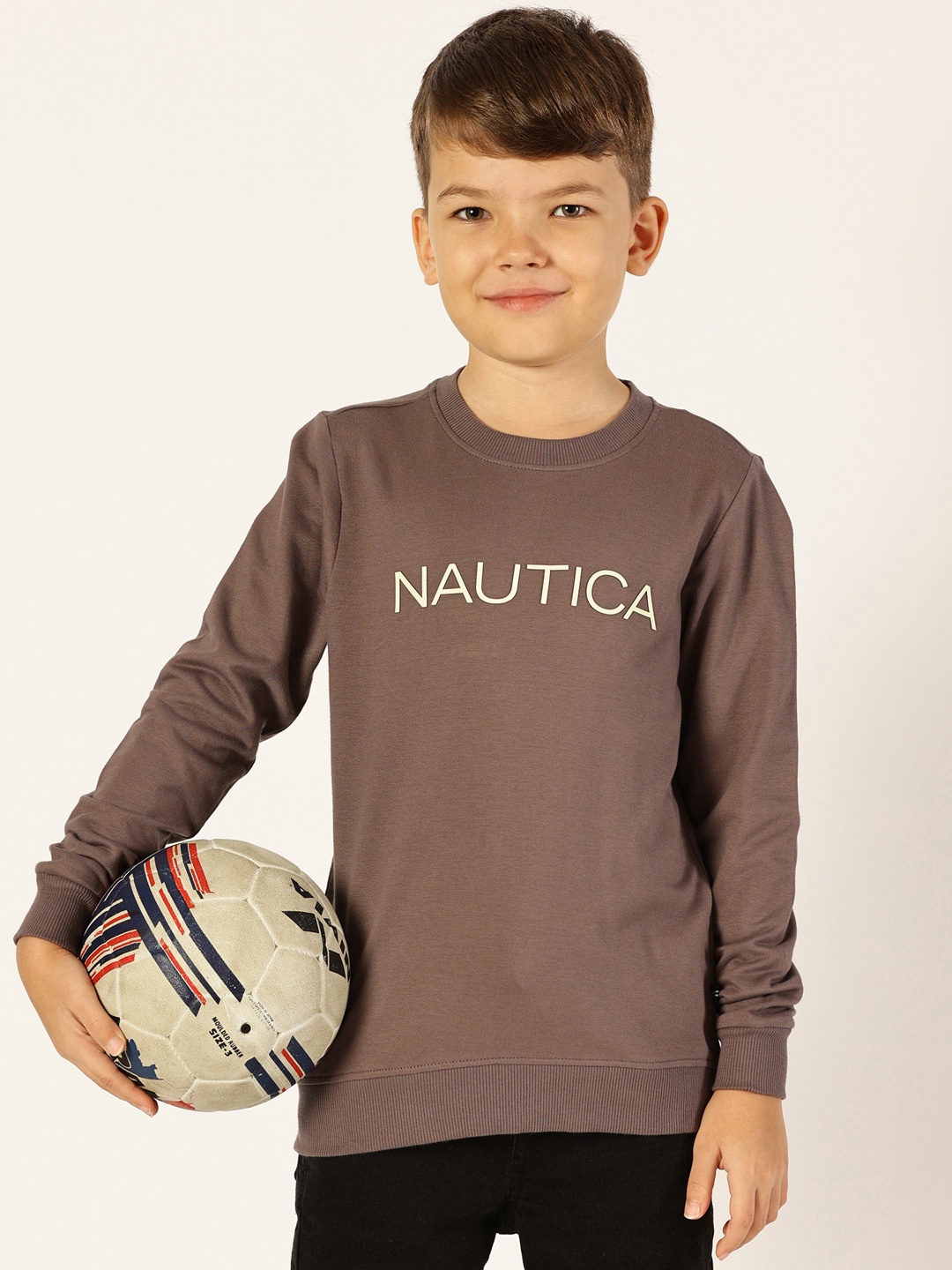 

Nautica Boys Typography Printed Round Neck Cotton Sweatshirt, Charcoal