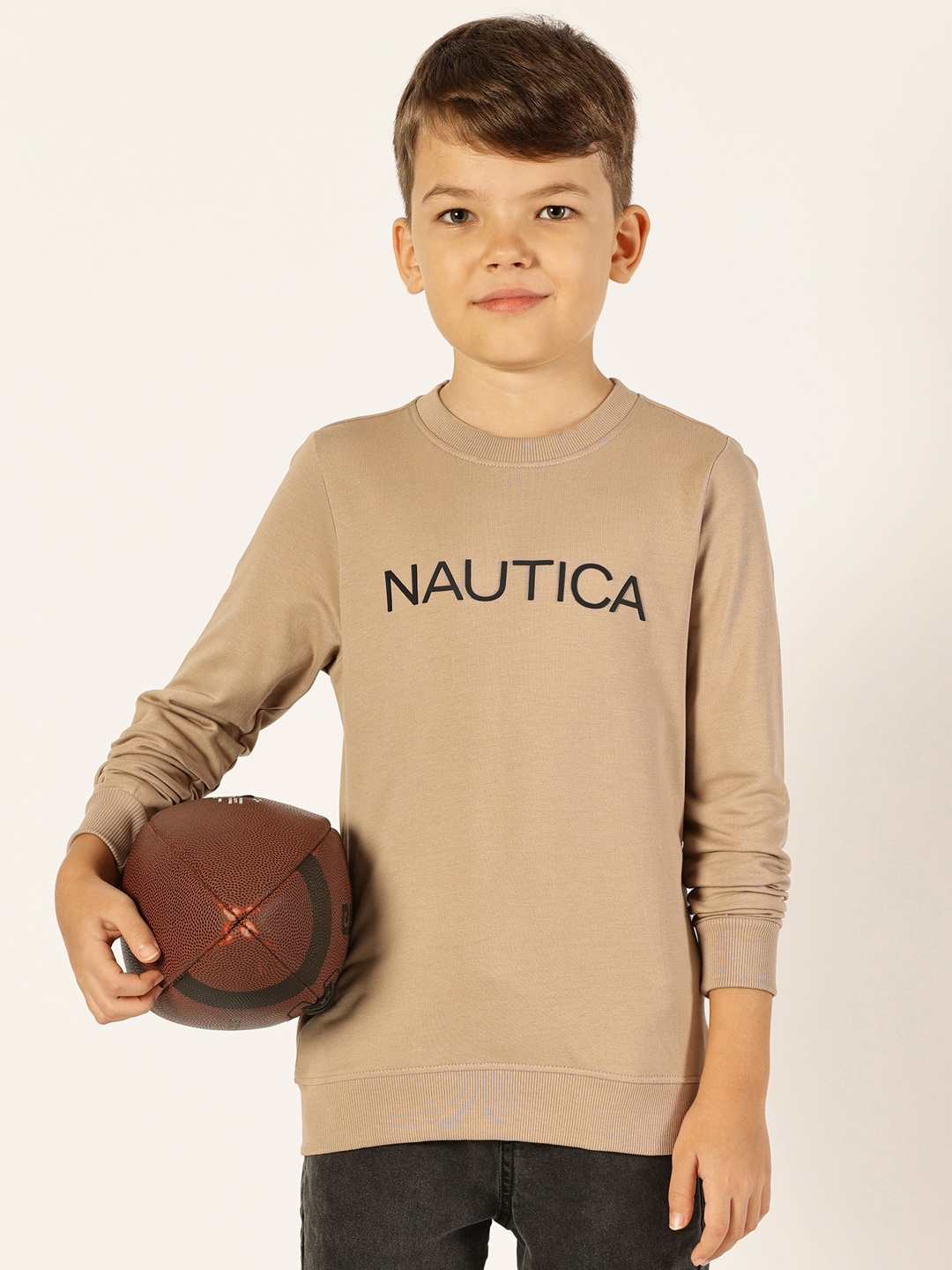 

Nautica Boys Typography Printed Round Neck Cotton Sweatshirt, Brown