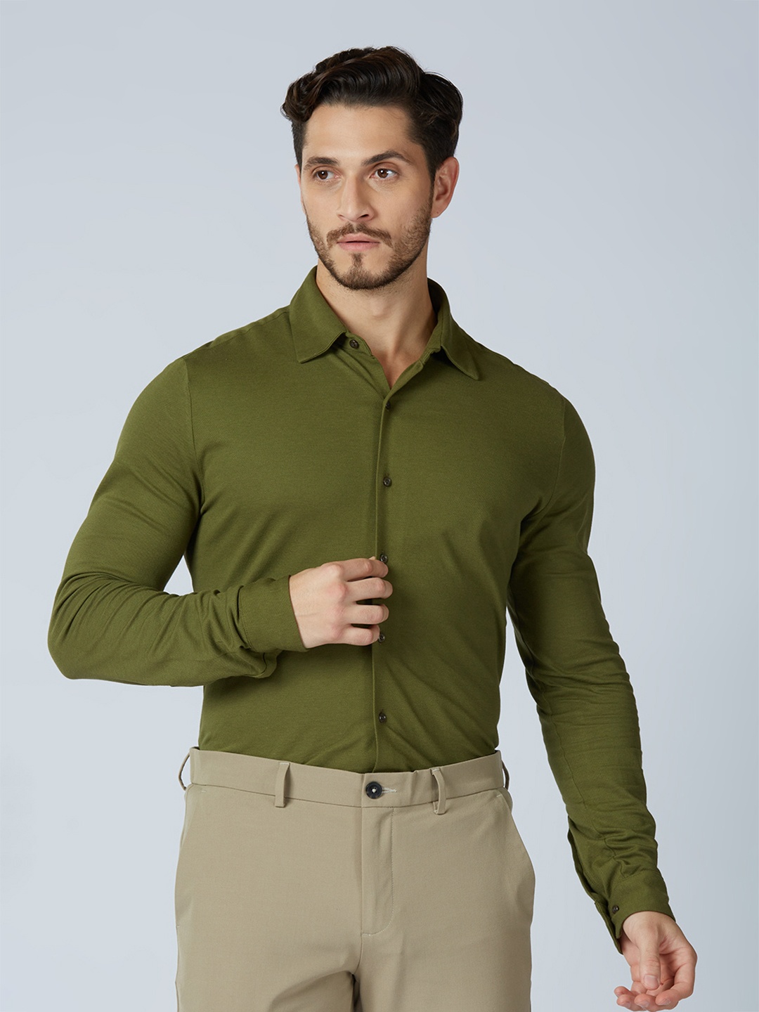 

ONEMILE Men Classic Opaque Casual Shirt, Green
