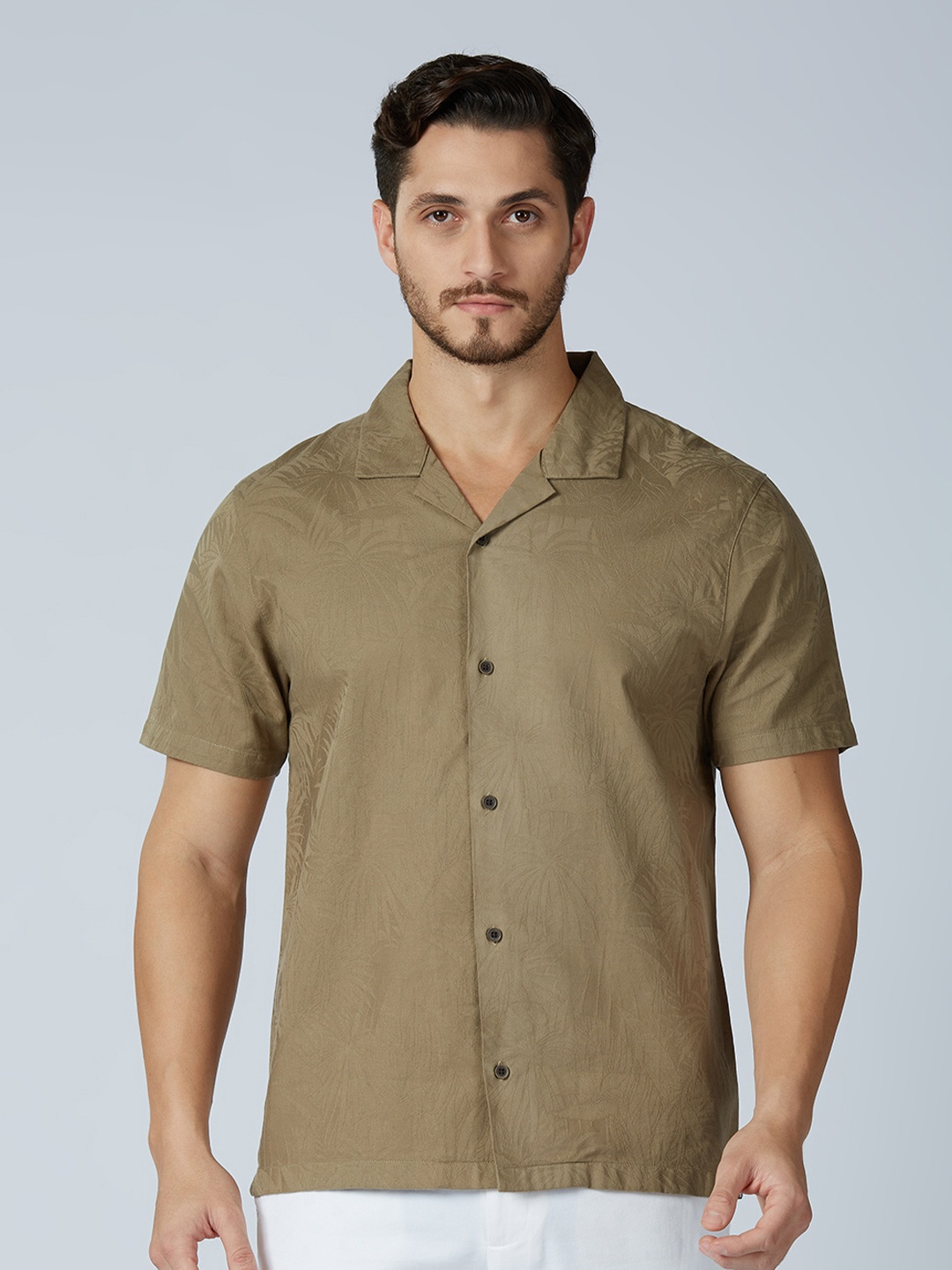 

ONEMILE Men Classic Opaque Printed Casual Shirt, Beige