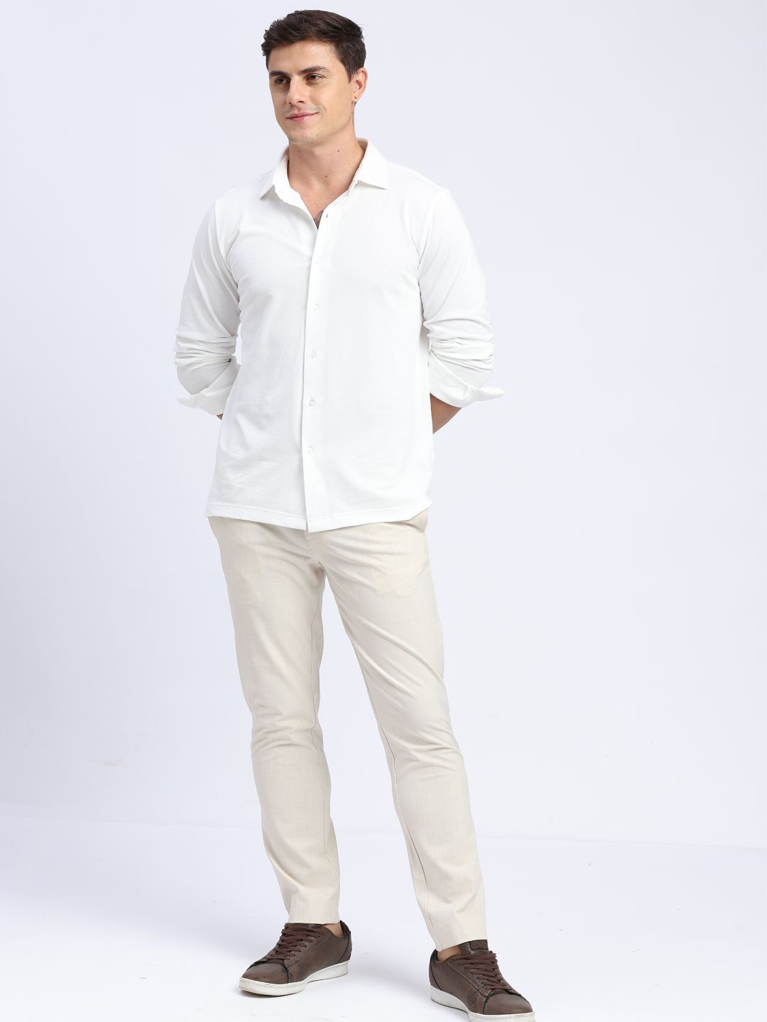 

ONEMILE Men Classic Opaque Casual Shirt, White