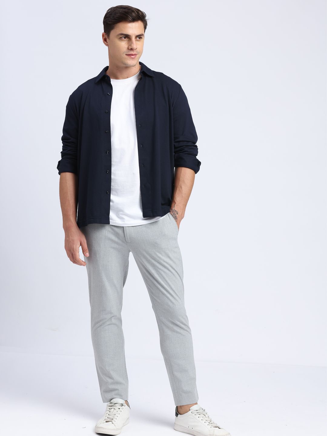 

ONEMILE Men Classic Opaque Casual Shirt, Navy blue
