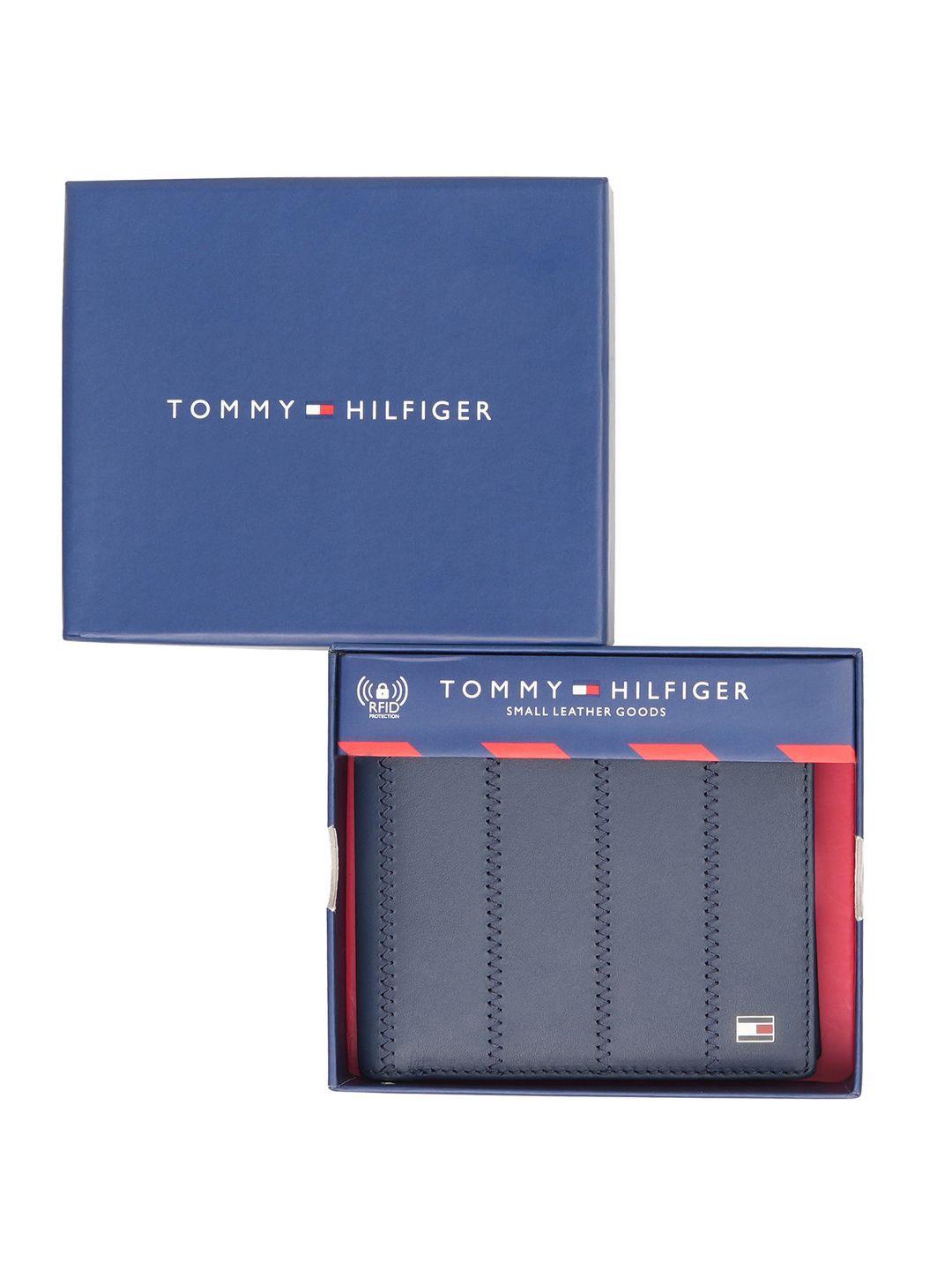 

Tommy Hilfiger Men Striped Leather Two Fold Wallet, Navy blue