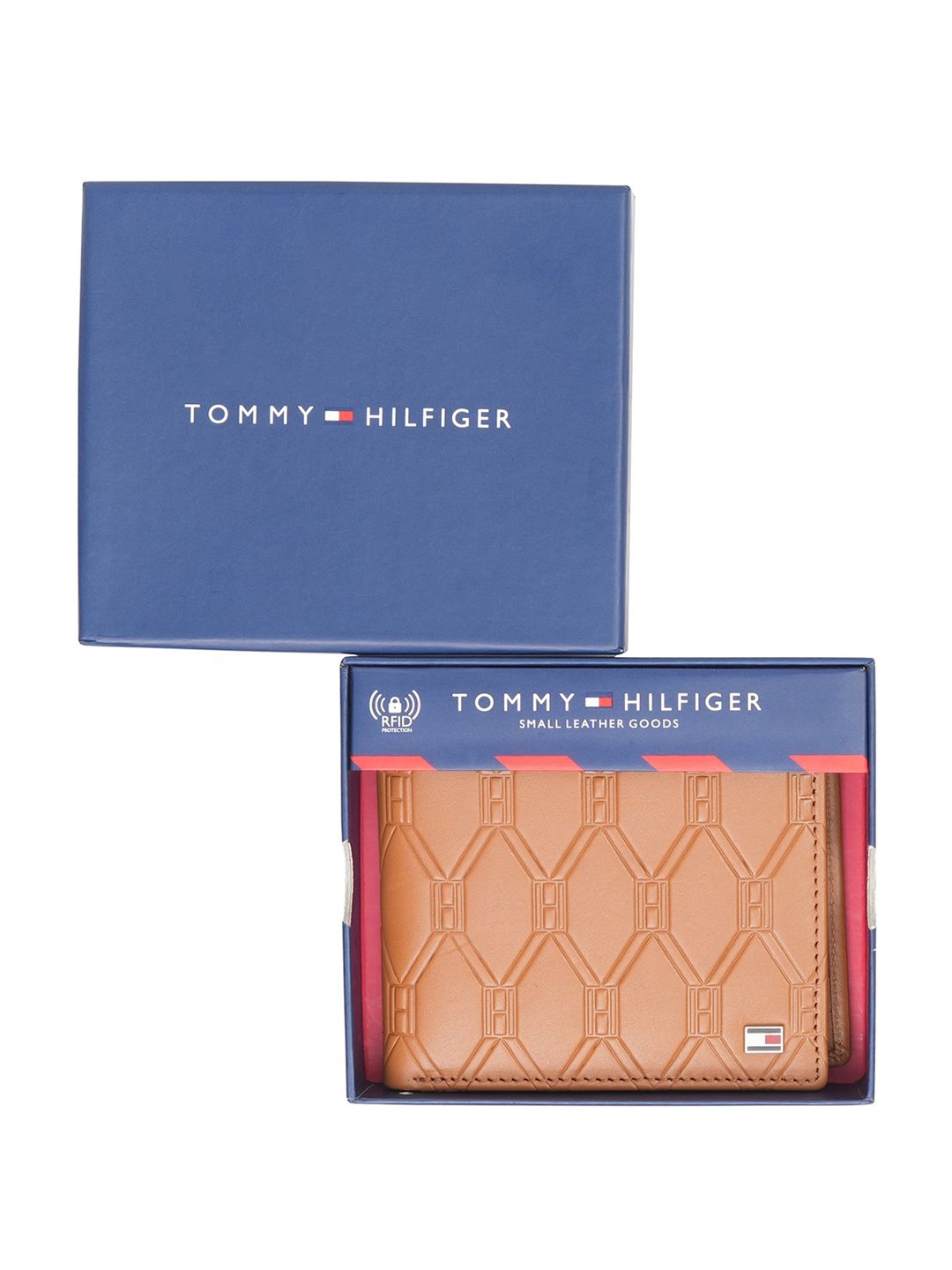 

Tommy Hilfiger Men Geometric Textured Leather Two Fold Wallet, Tan