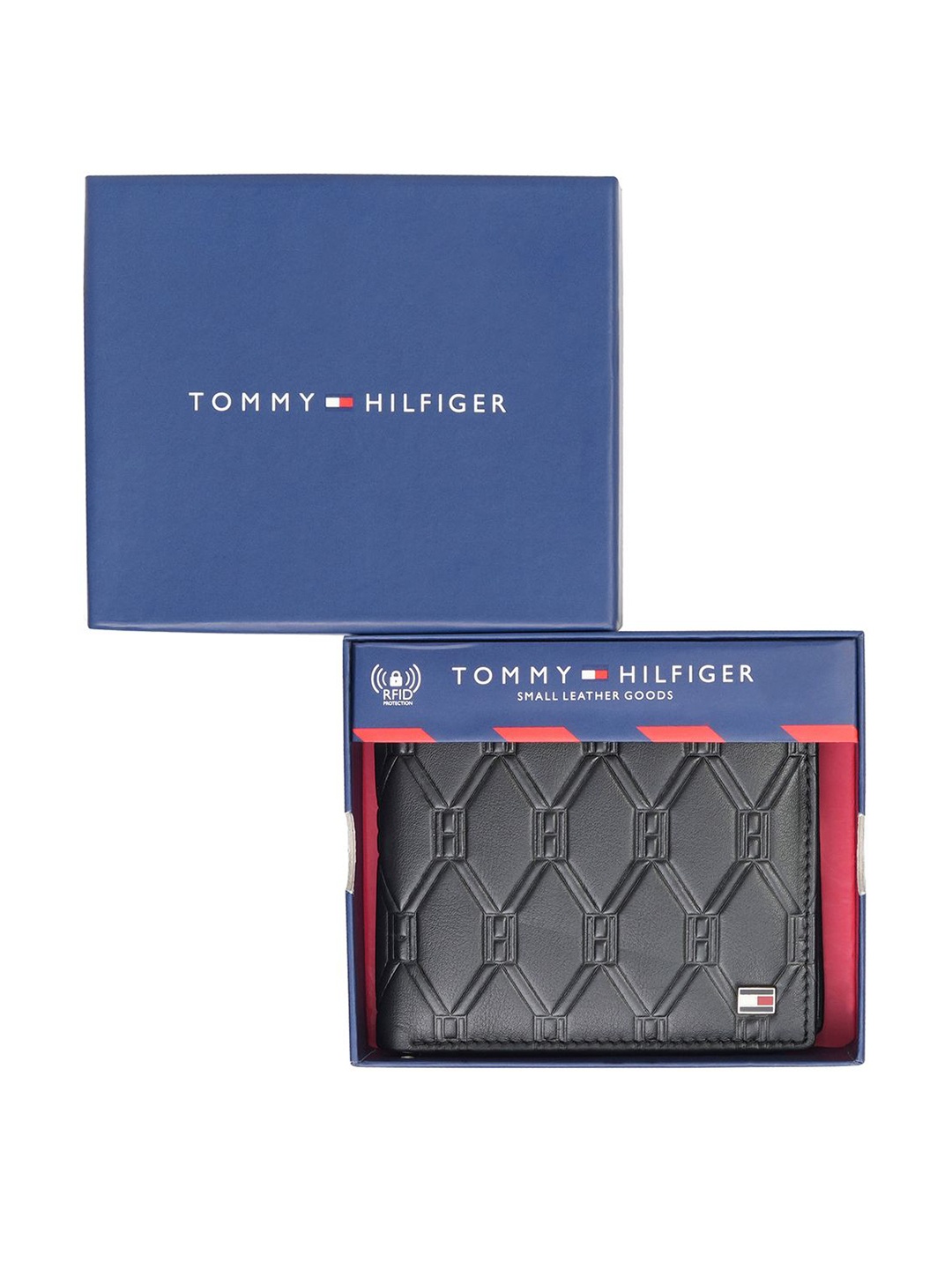 

Tommy Hilfiger Men Checked Leather Two Fold Wallet, Black