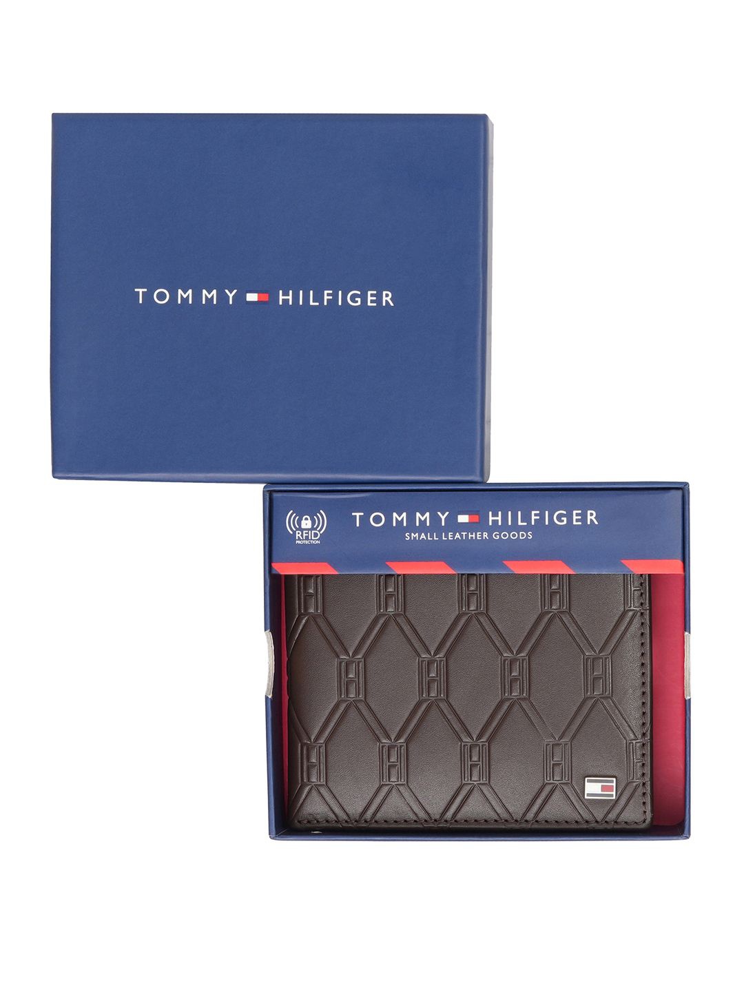 

Tommy Hilfiger Men Geometric Textured Leather Two Fold Wallet, Brown