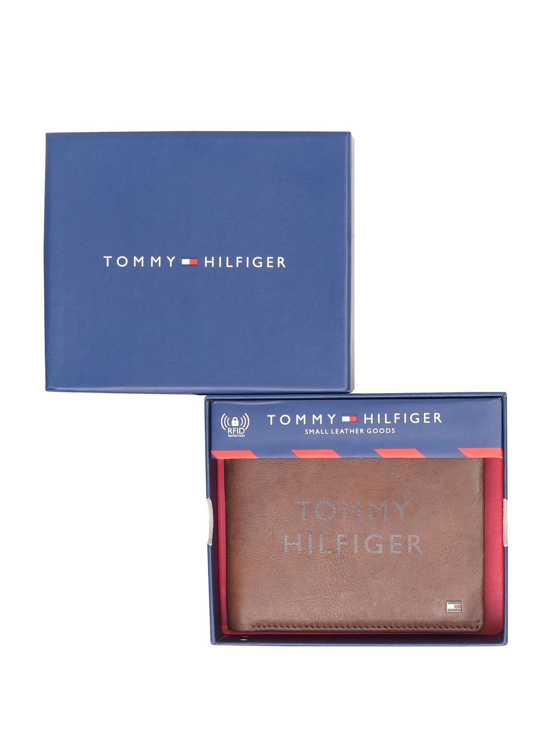 

Tommy Hilfiger Men Typography Printed Leather Two Fold Wallet, Brown