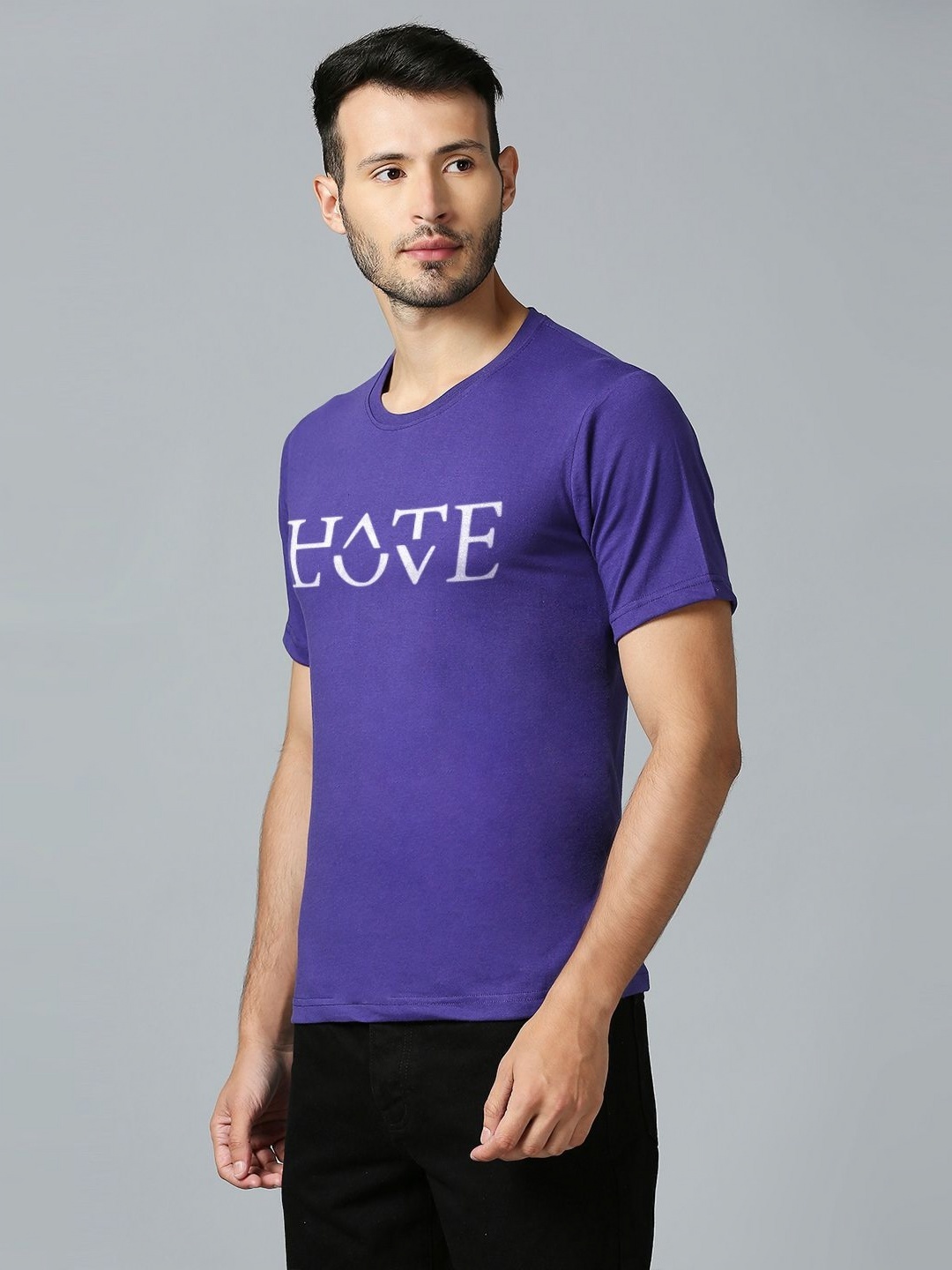 

MOD ECRU Unisex Typography Printed V-Neck Applique T-shirt, Purple