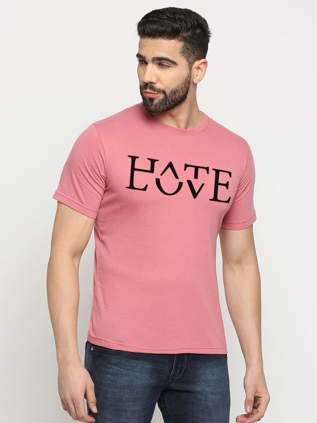 

MOD ECRU Unisex Typography Printed Extended Sleeves Pockets T-shirt, Pink
