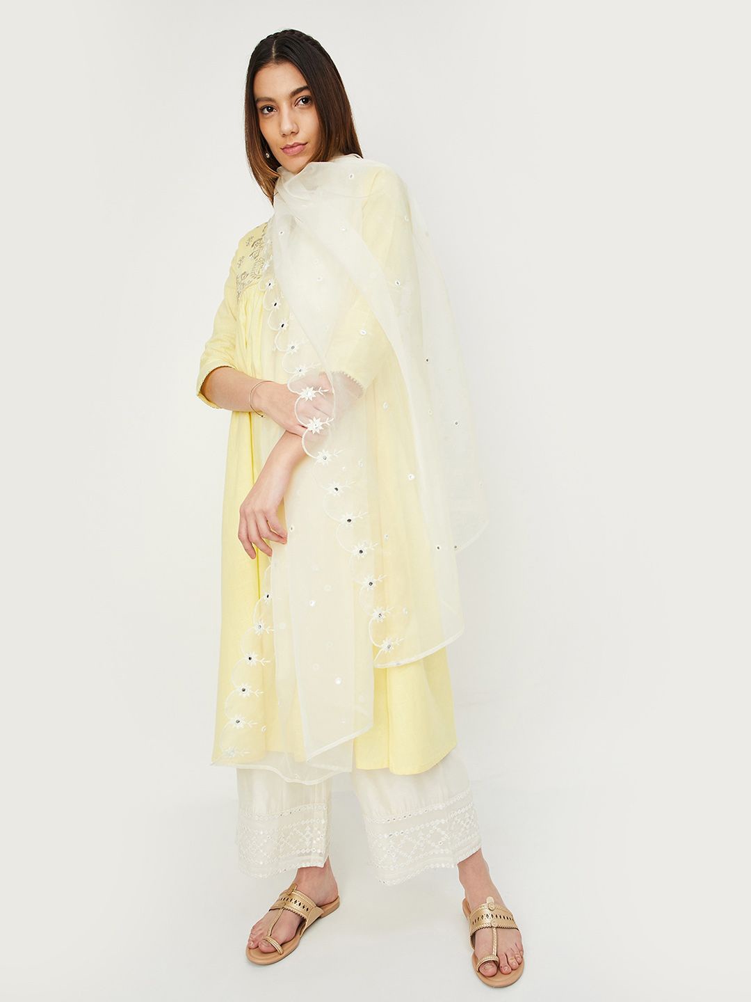 

max Embroidered Dupatta with Mirror Work, Off white