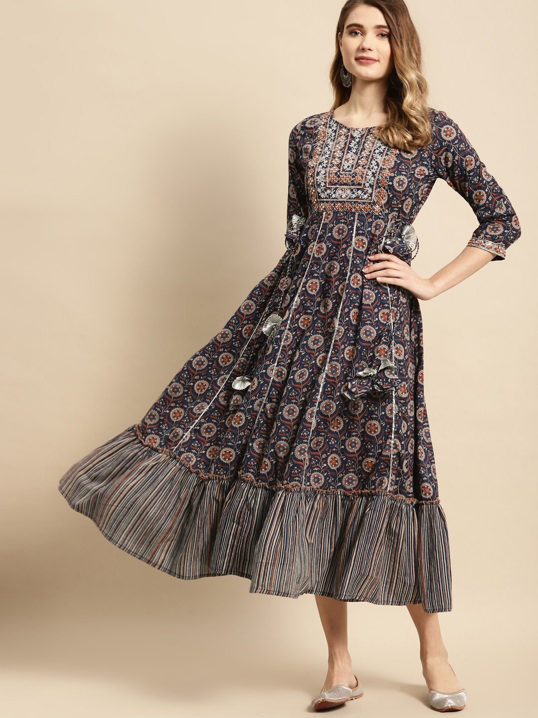 

Anouk Floral Print Fit & Flare Midi Dress, Navy blue