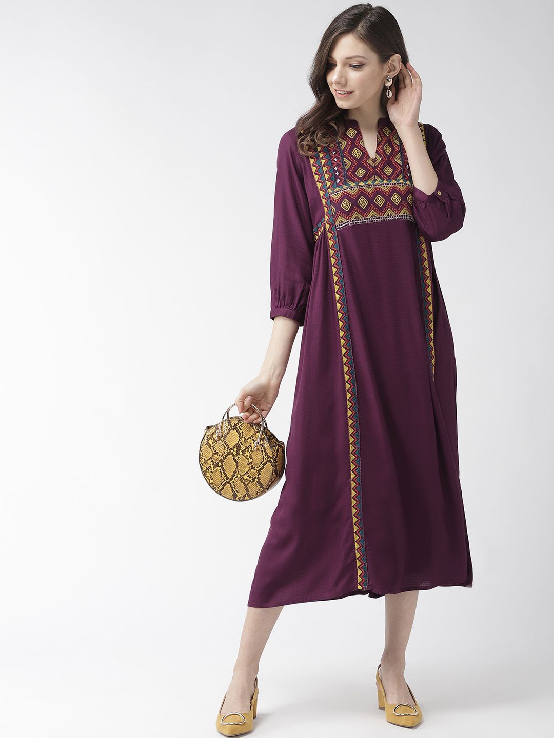 

Anouk Ethnic Motifs Print A-Line Midi Dress, Purple