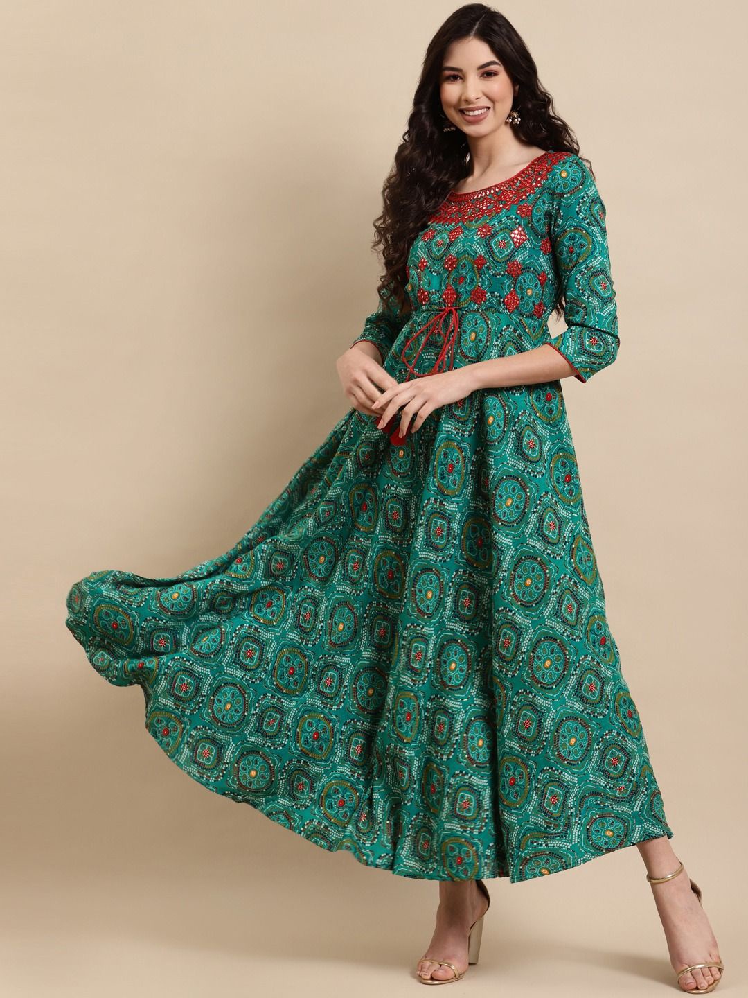 

Anouk Ethnic Motifs Print Liva Maxi Dress, Green