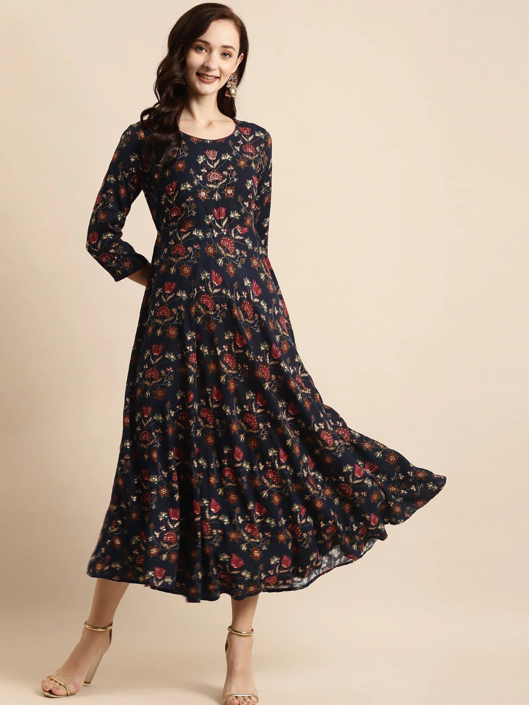 

Anouk Floral Print Liva Fit & Flare Midi Dress, Blue