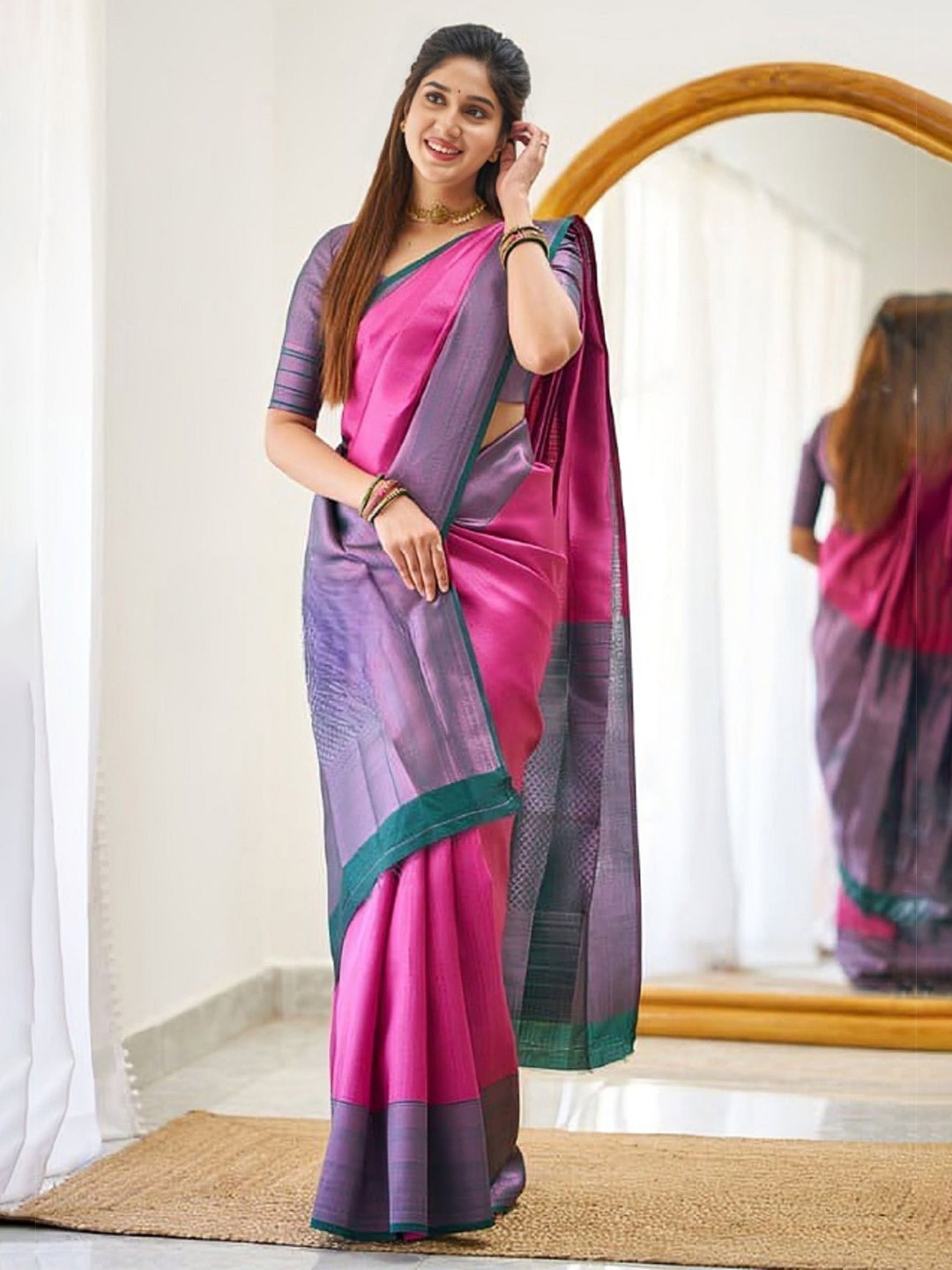 

JULEE Woven Design Pure Silk Banarasi Saree, Pink