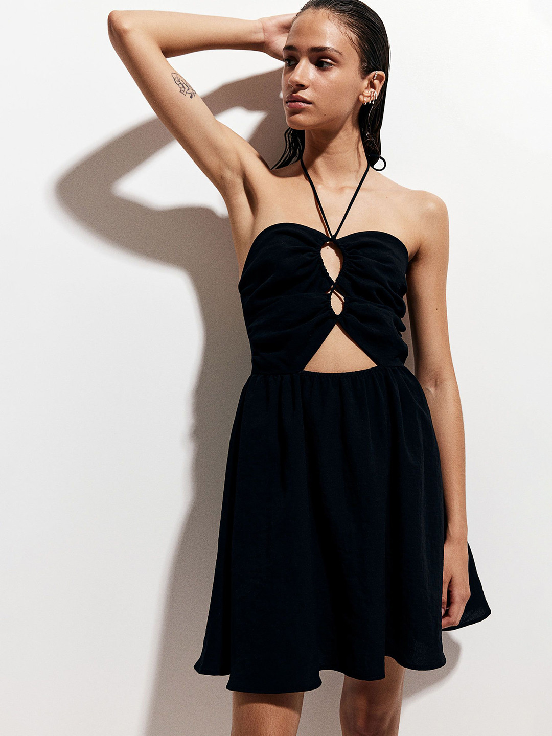 

H&M Cut-Out Flared-Skirt Dress, Black