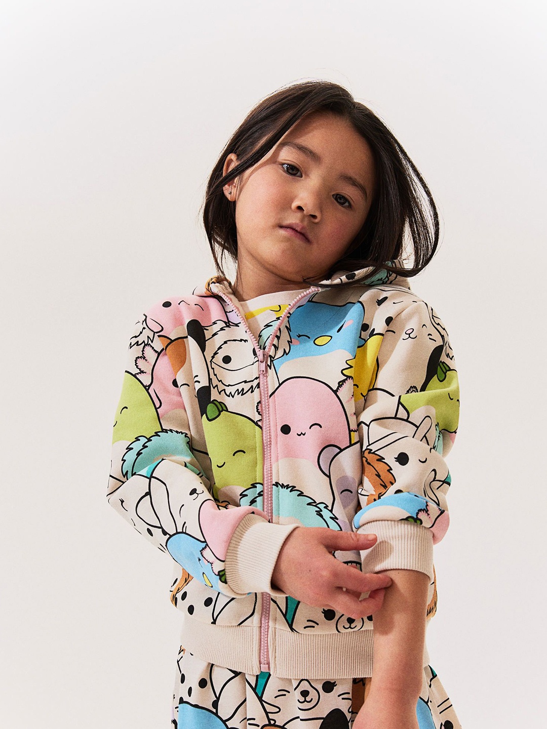

H&M Girls Printed Zip-Through Hoodie, Cream